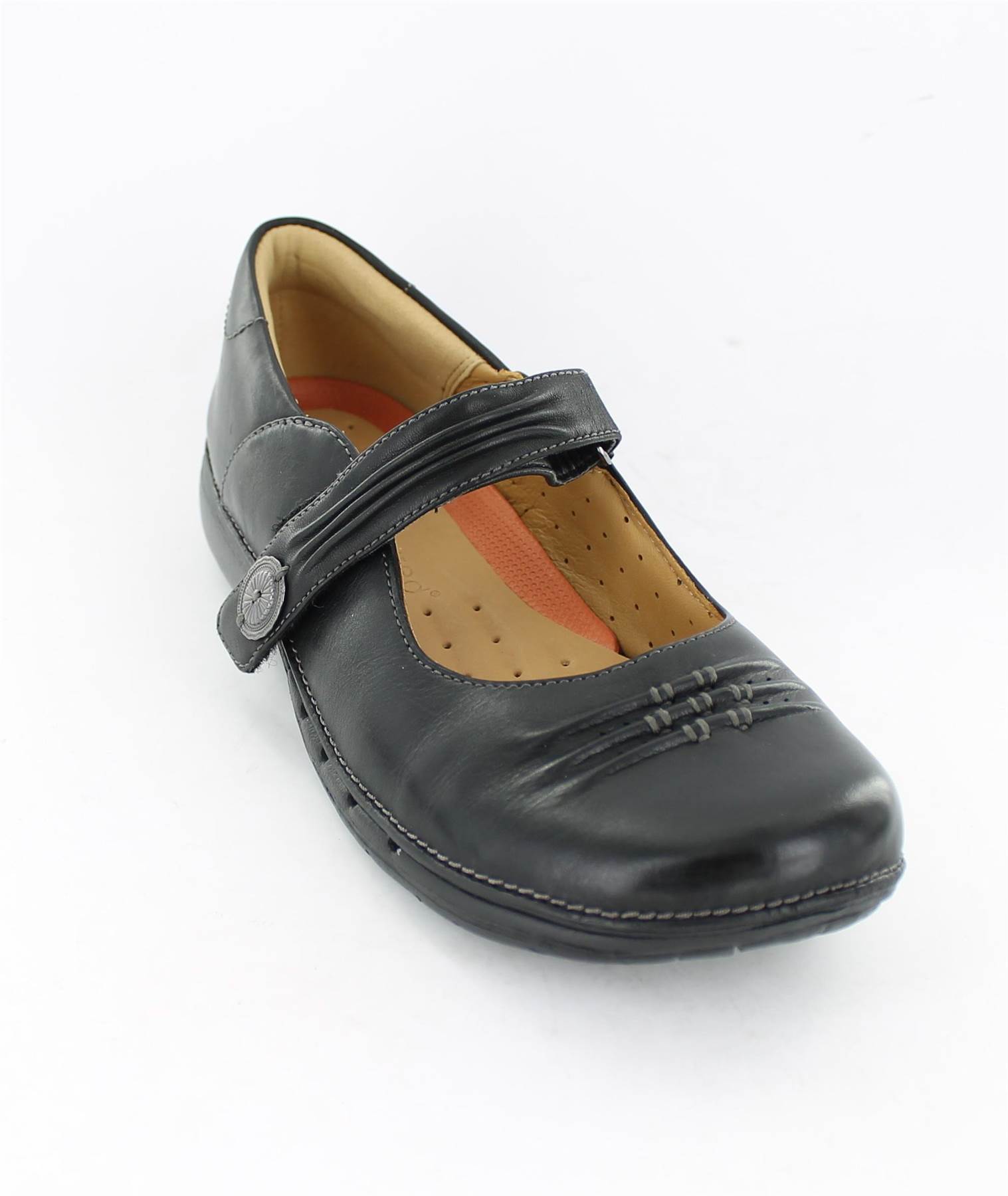 CLARKS LADIES CASUAL RED OR BLACK LEATHER UNSTRUCTURED VELCRO SHOES - UN LINDA - Picture 7 of 32