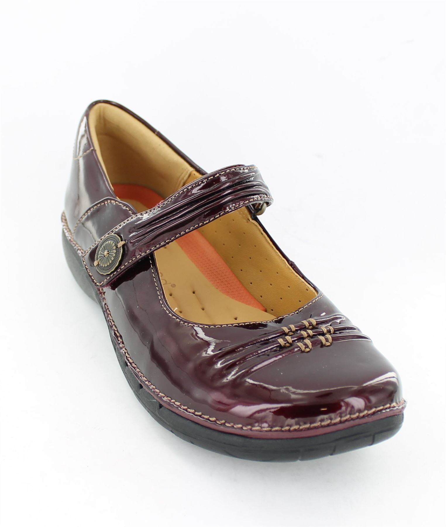 CLARKS LADIES CASUAL RED OR BLACK LEATHER UNSTRUCTURED VELCRO SHOES - UN LINDA - Picture 25 of 32