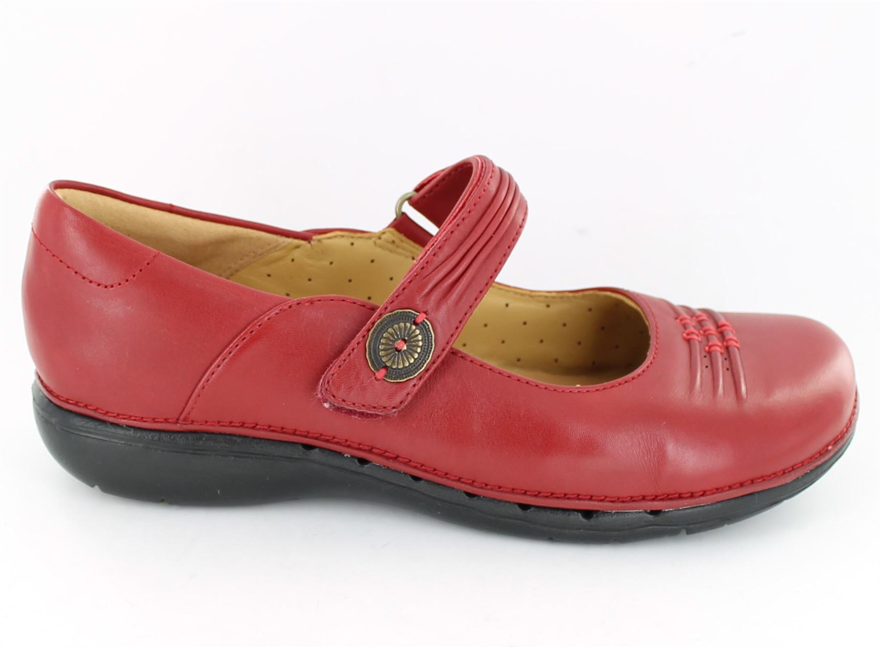 CLARKS LADIES CASUAL RED OR BLACK LEATHER UNSTRUCTURED VELCRO SHOES - UN LINDA - Picture 17 of 32