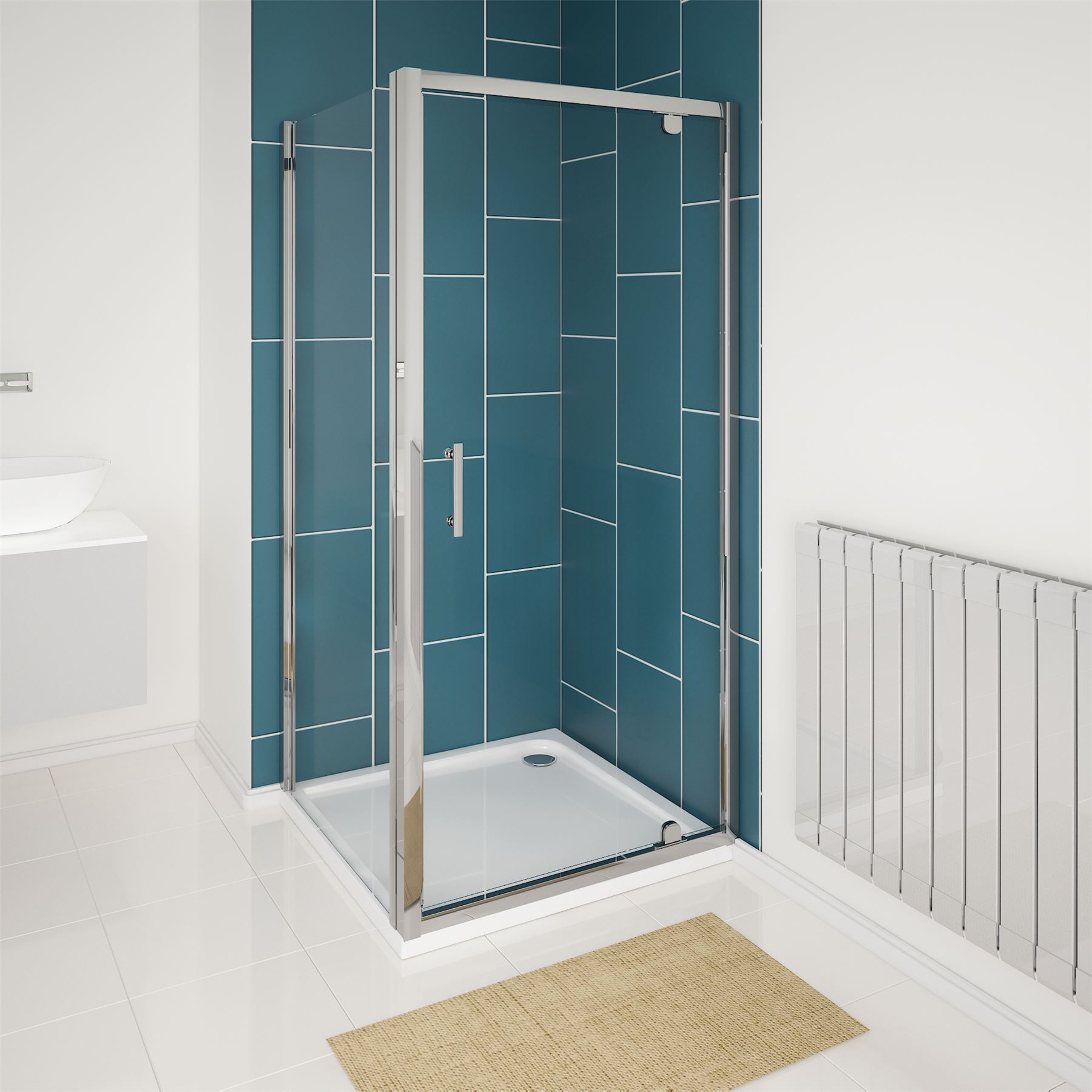 6mm Glass Hinged Pivot Shower Enclosure Door Cubicle Tray Side Panel