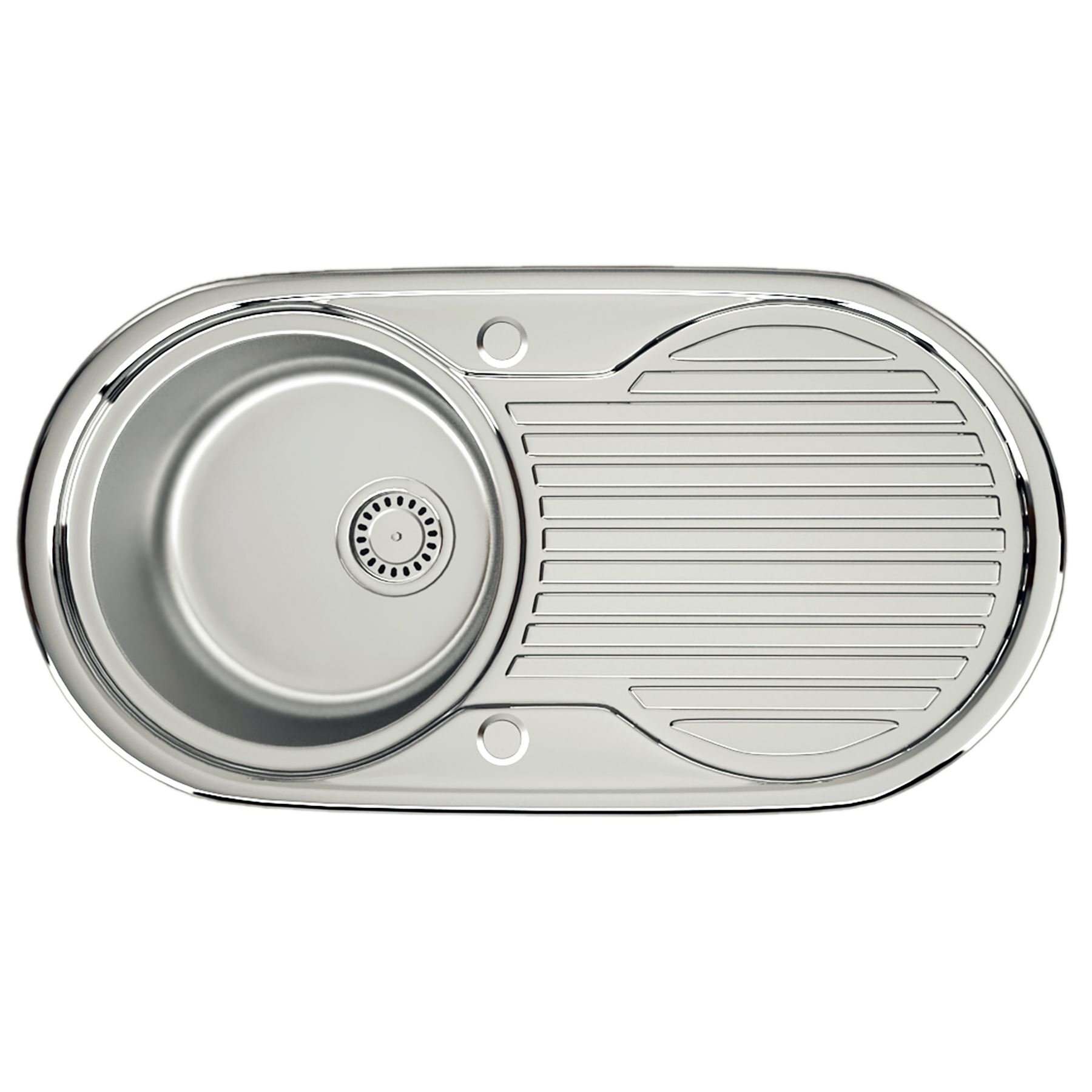 NEW-Stainless-Steel-Kitchen-Sink-Reversible-1-0-1-5-Bowl-Small-Round ...