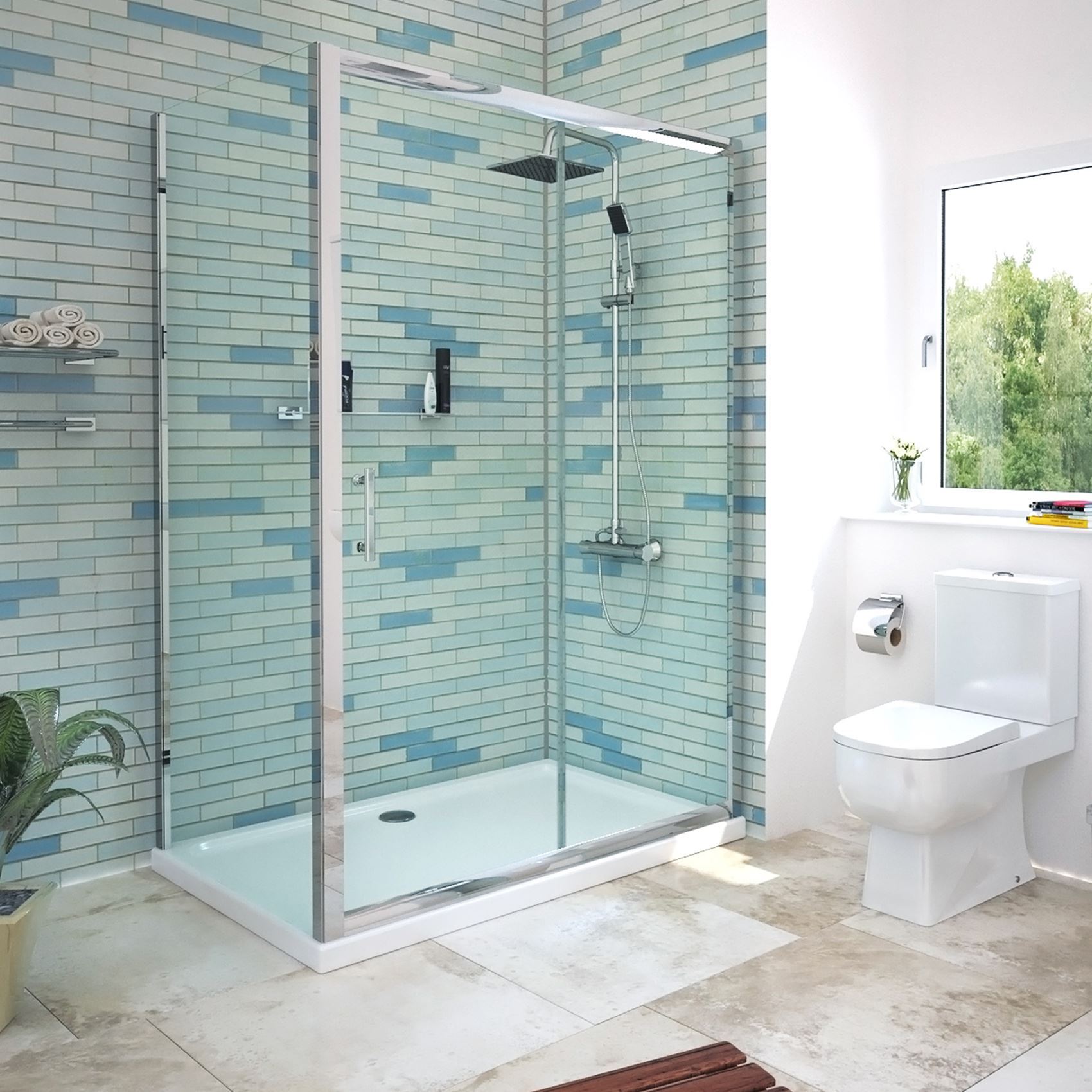 6mm Glass Walk in Single Sliding Chrome Shower Enclosure Cubicle Door