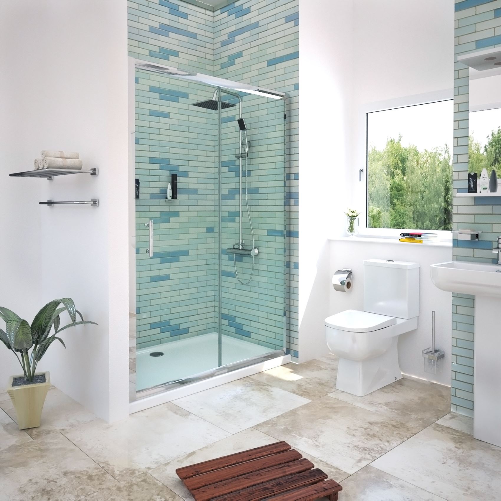 6mm Glass Walk in Single Sliding Chrome Shower Enclosure Cubicle Door