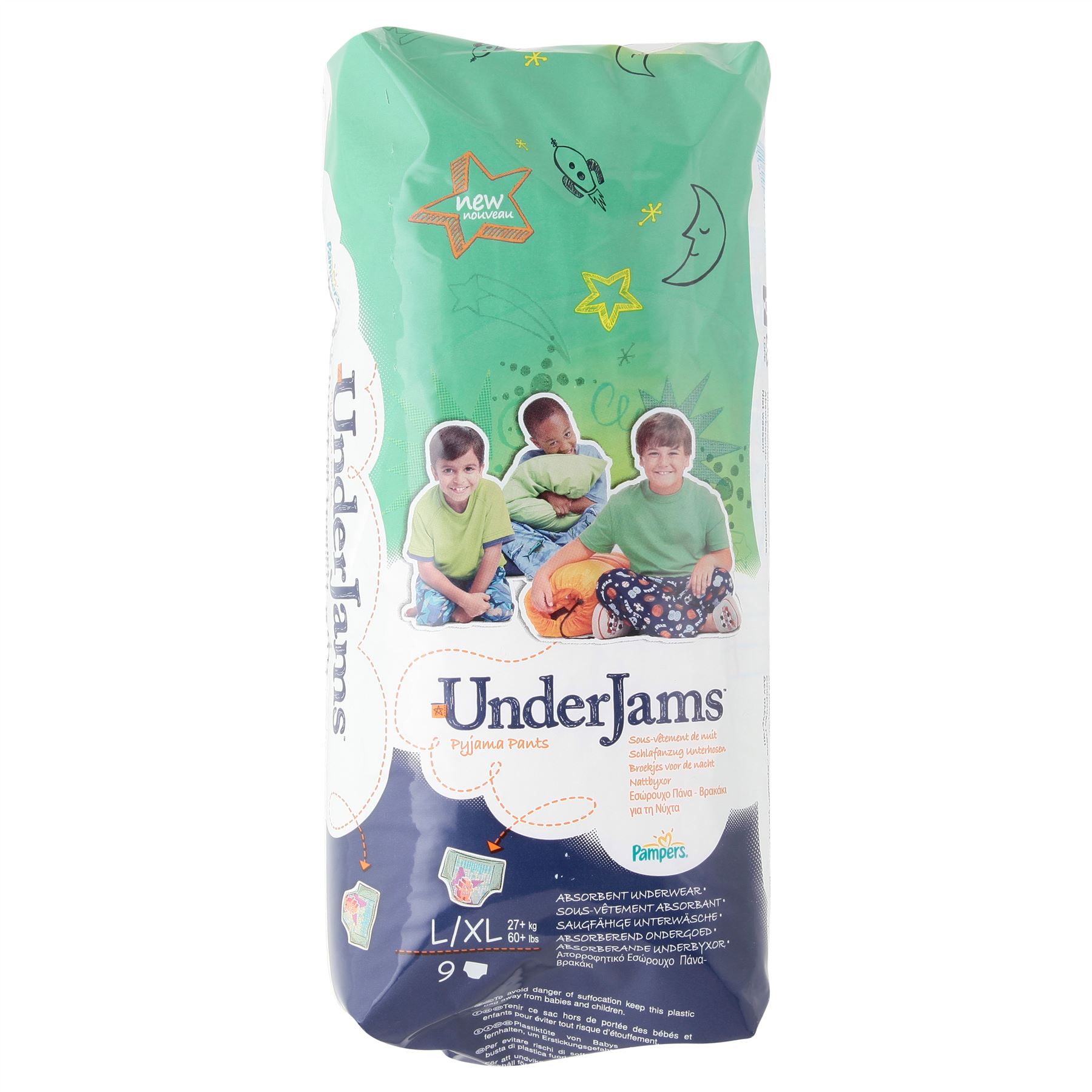 4 Units (Bulk Pack) Pampers UnderJams Pyjama Pants Boys L/XL 27+kg 9