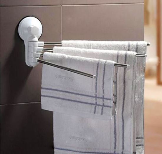 New 4 Arm Suction Cup Adjustable Towel Bar Wall Mounted Bathroom Swivel