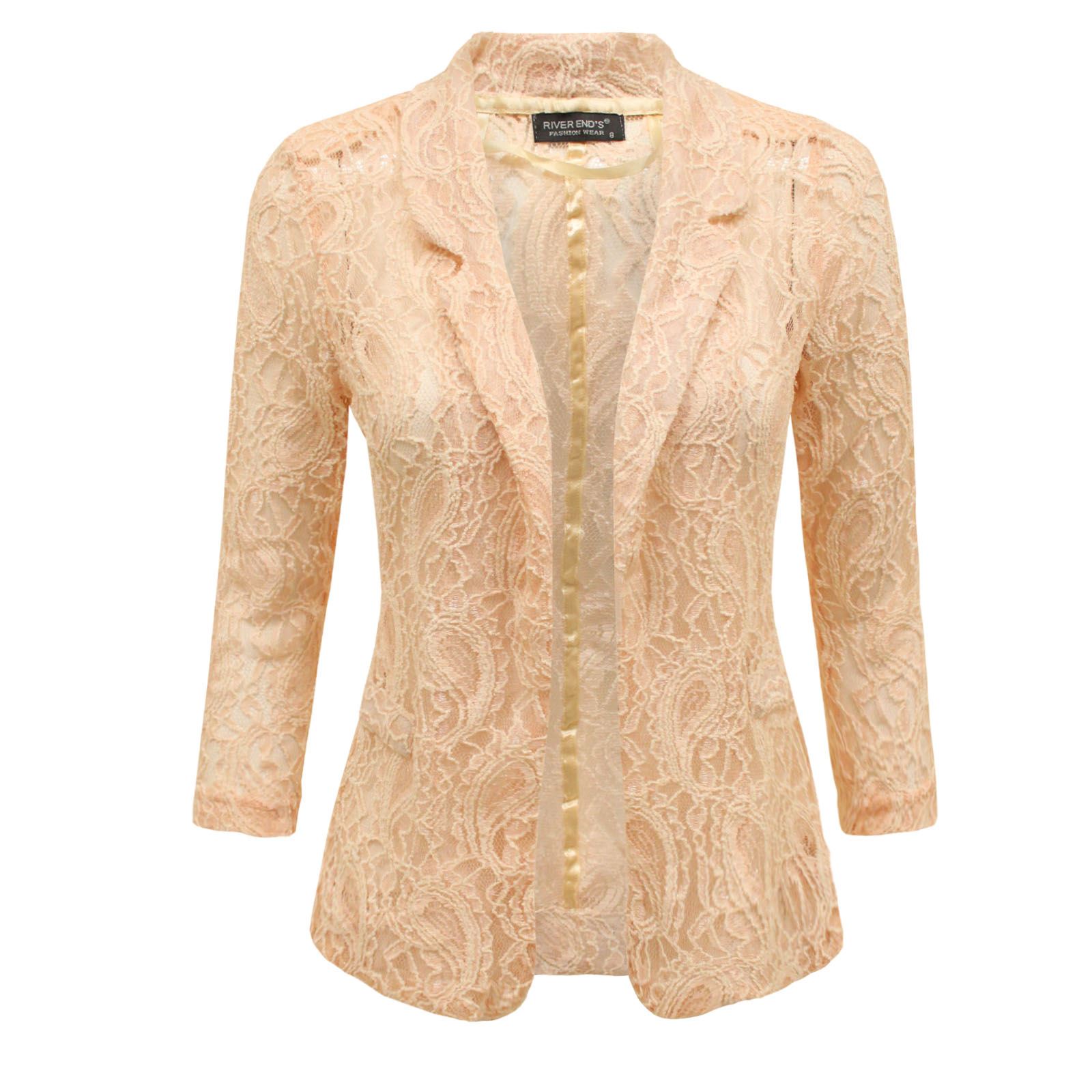 New Ladies Open Lace Blazer Womens Padded Summer Smart Suits Coat