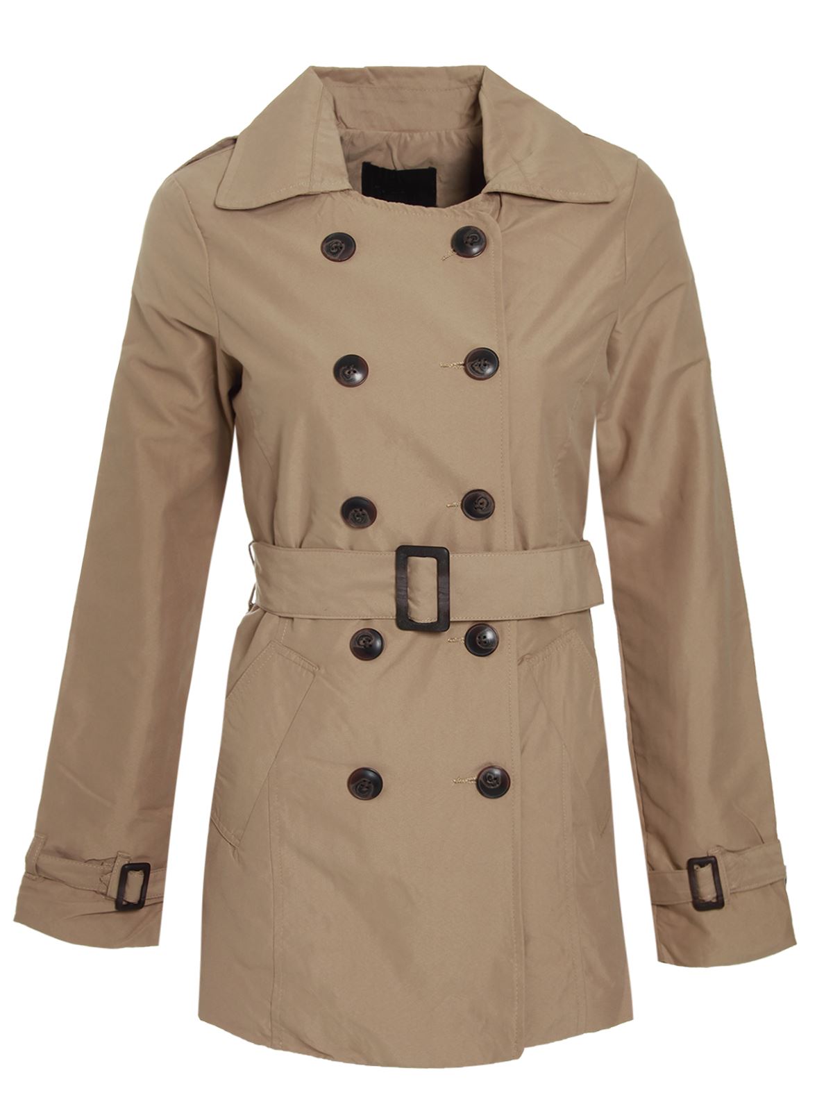 Womens Ladies Mac Double Breasted Buckle Belted Trench Jacket Coat eBay