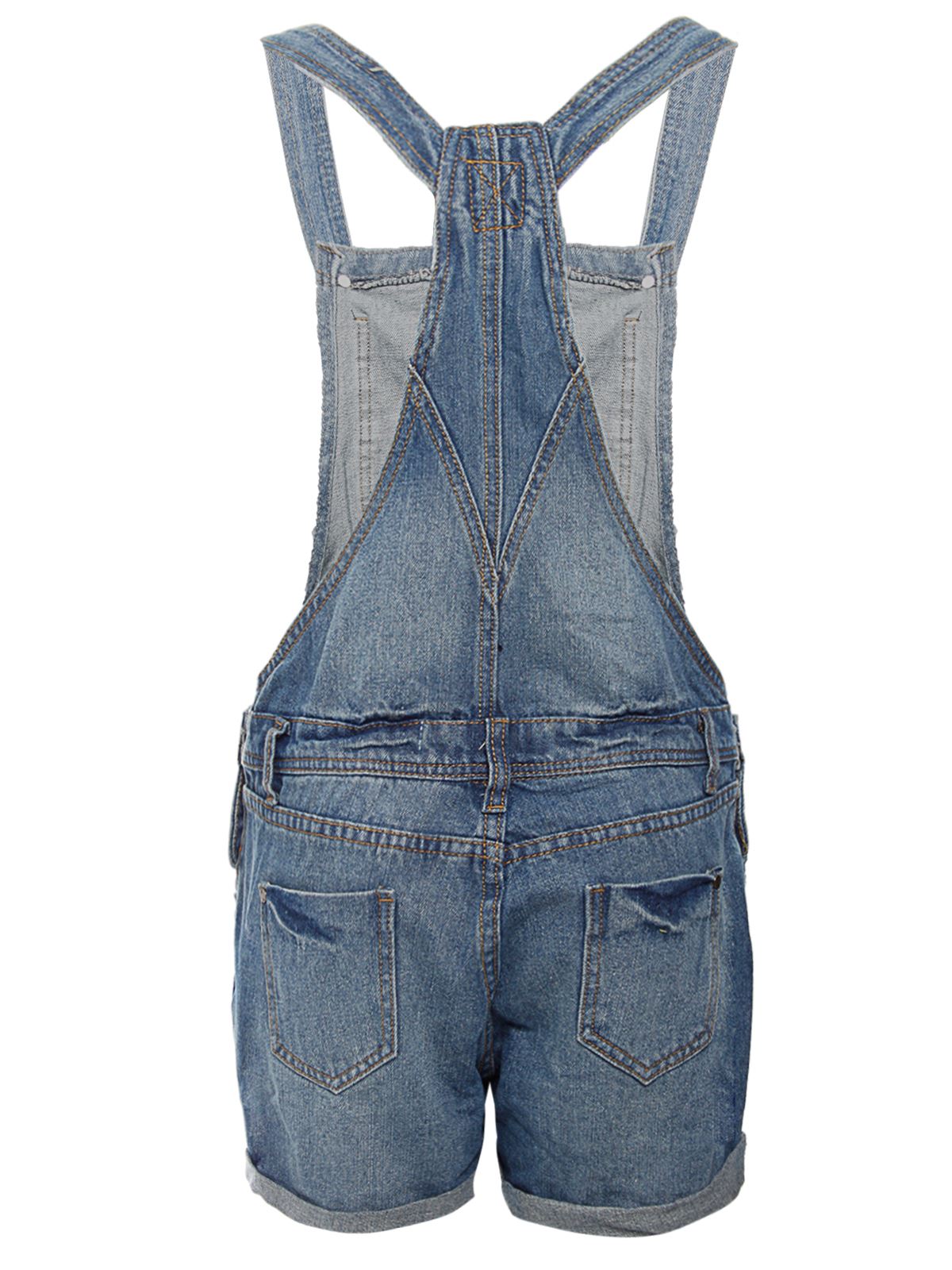 New Ladies Denim Dungaree Overall Pinafore Shorts Celeb Jeans Womens