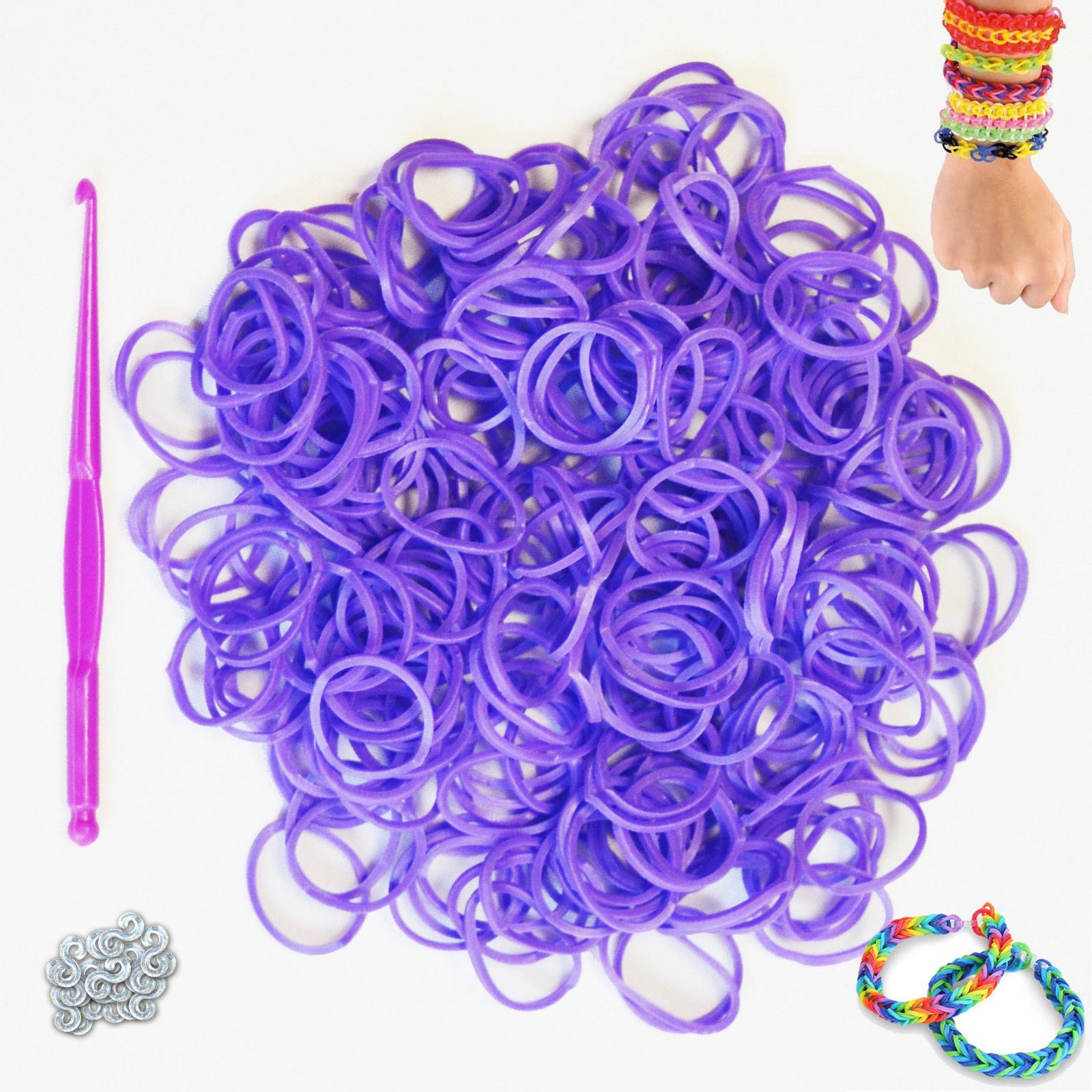 600 Colourful Rainbow Loom Bands Rubber Bright Neon Tool Bracelet Looms