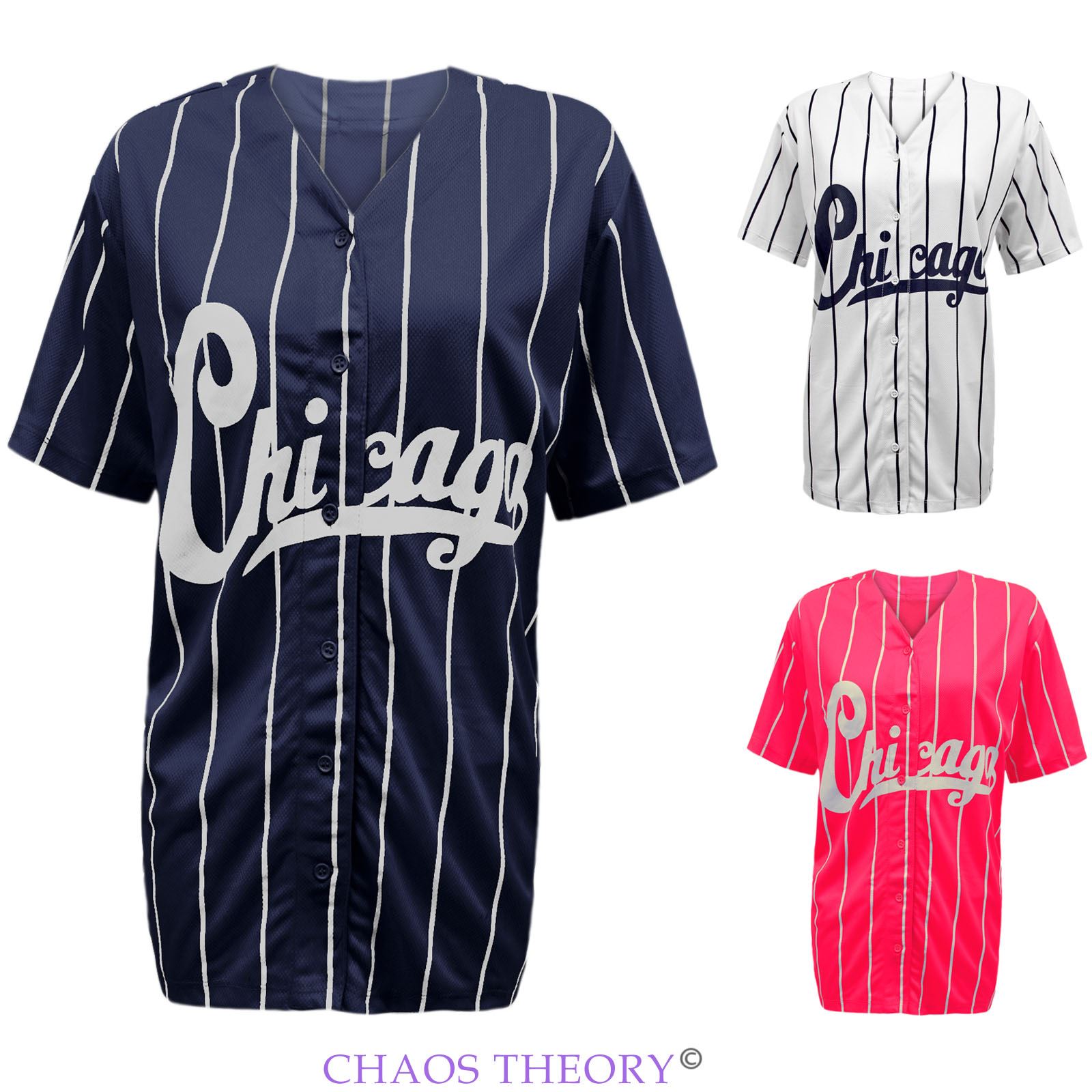 Ladies Womens Varsity Stripes Chicago American Baseball Jersey Top T