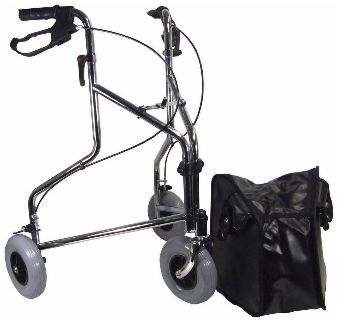 Walking Frame Aid Three (3) Wheel Rollator / Walker Chrome Light