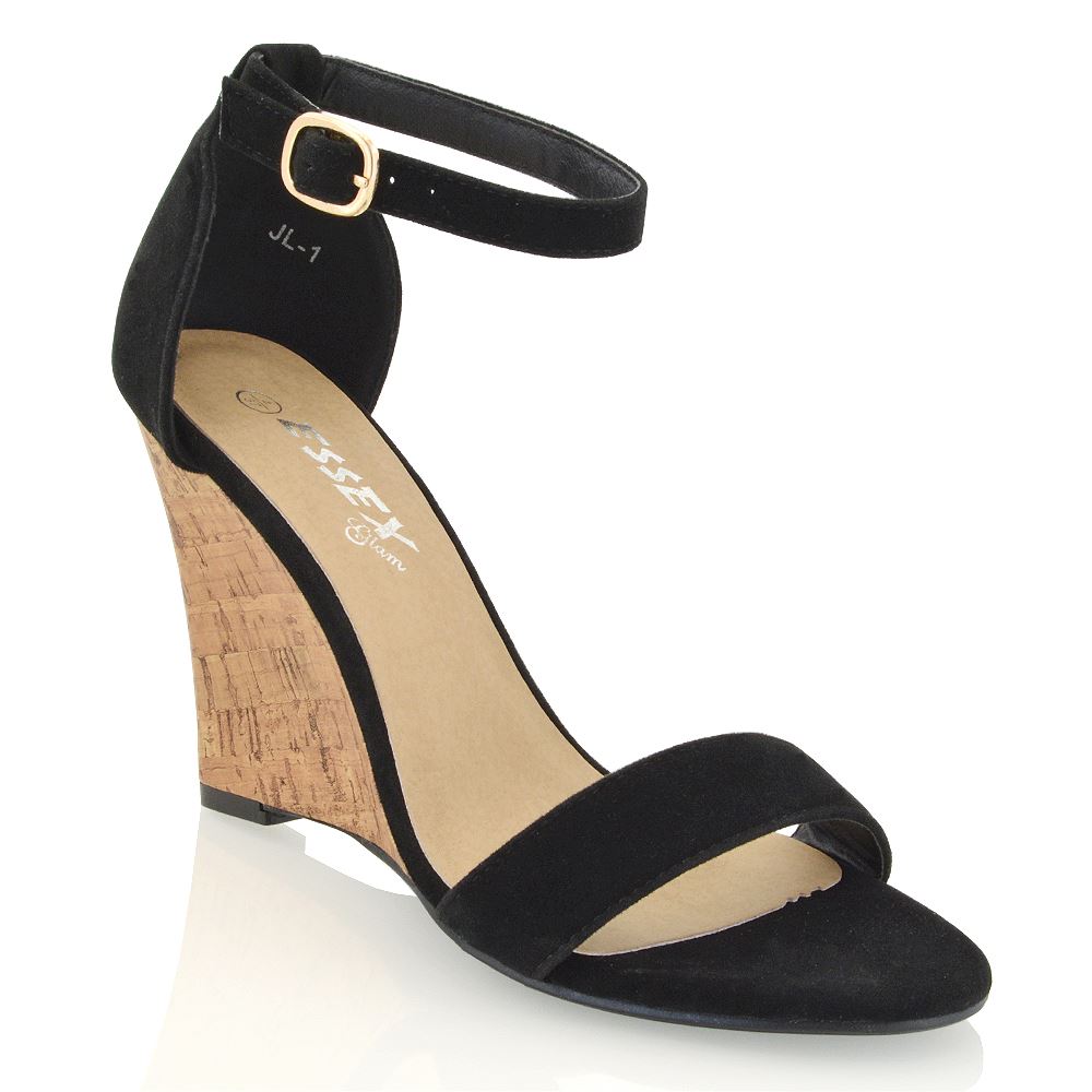 New Womens Wedge Heel Strappy Ladies Peep Toe Party Ankle Strap Sandals