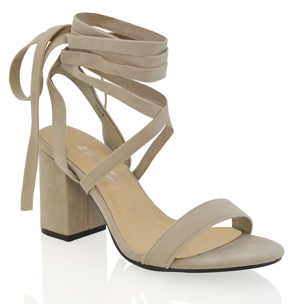 lace up mid block heels