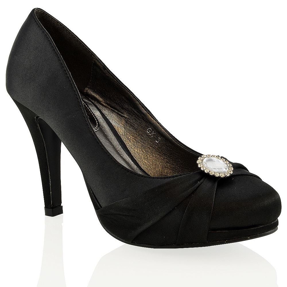 WOMENS BRIDAL HIGH HEEL PLATFORM DIAMANTE LADIES SLIP ON EVENING COURT ...
Prom Platform High Heels