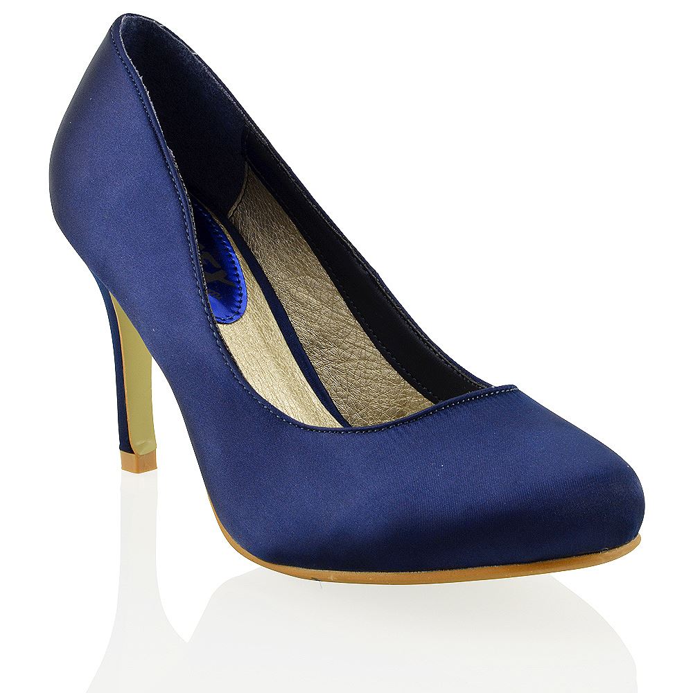 NEW WOMENS SATIN STILETTO HEEL LADIES EVENING PROM BRIDAL SLIP ON COURT SHOES | eBay