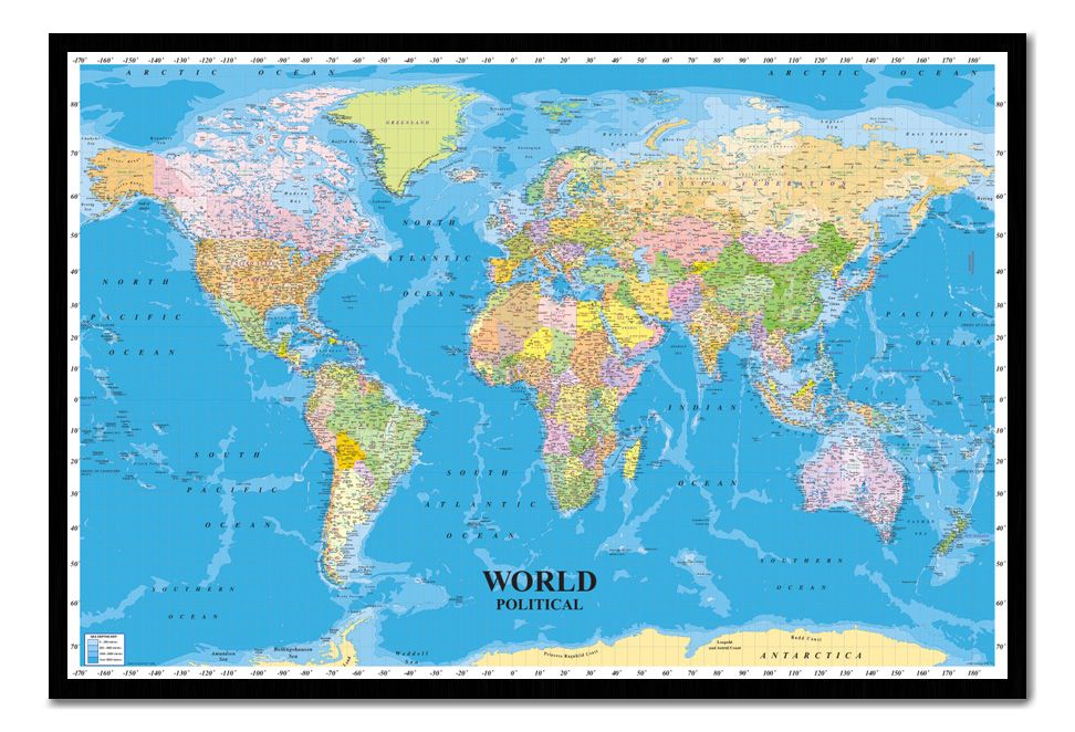 Political World Map Pinboard - Large Framed Cork Board With Pins Ready To Hang | eBay