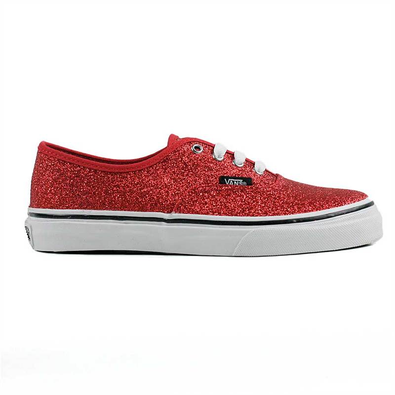 Vans Authentic Glitter Red Kids Plimsole Skate Shoes Trainers New eBay