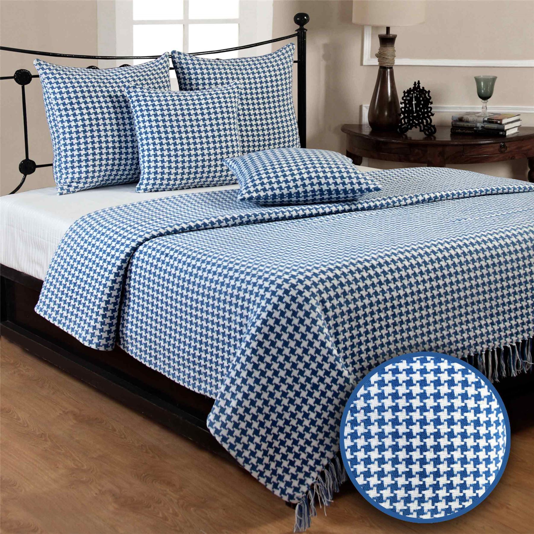 Houndstooth Cotton Check Extra Large Sofa Bed Throws Blanket Dogtooth