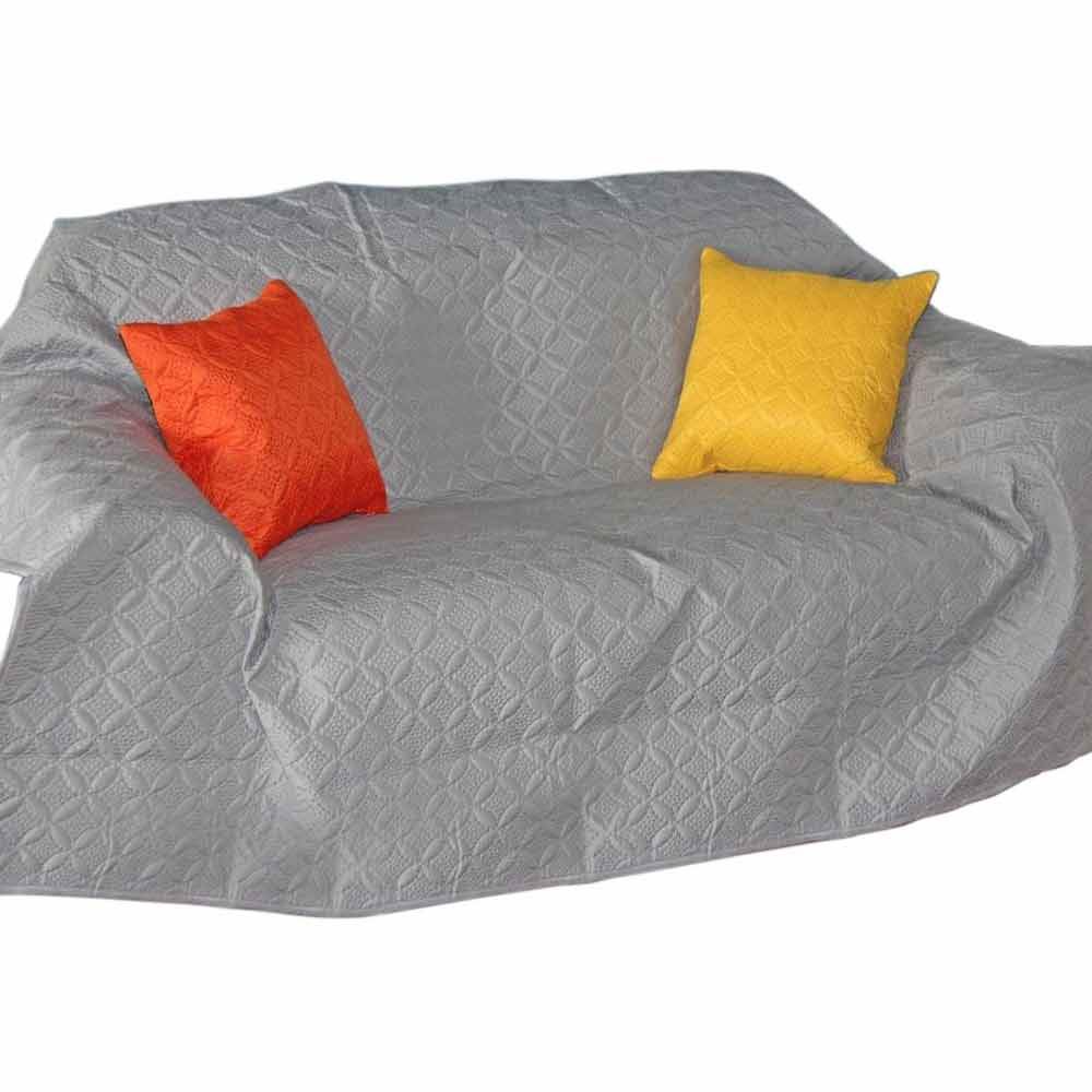 Grey Quilted Bedspread Throws & Filled Cushion Covers Large Small