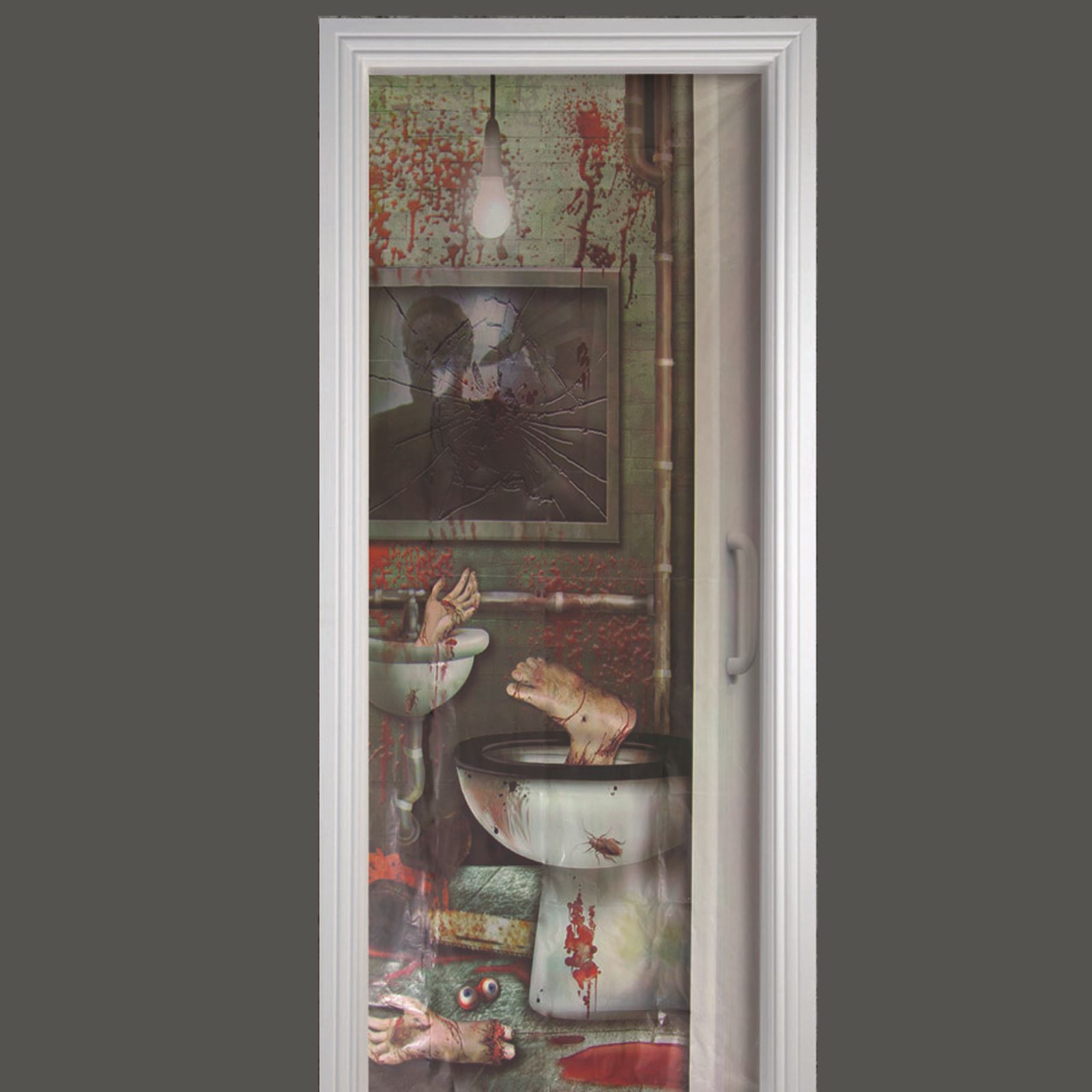 RESTROOM BATHROOM DOOR COVER POSTER WITCH BODY PARTS HORROR SCARY HALLOWEEN PROP