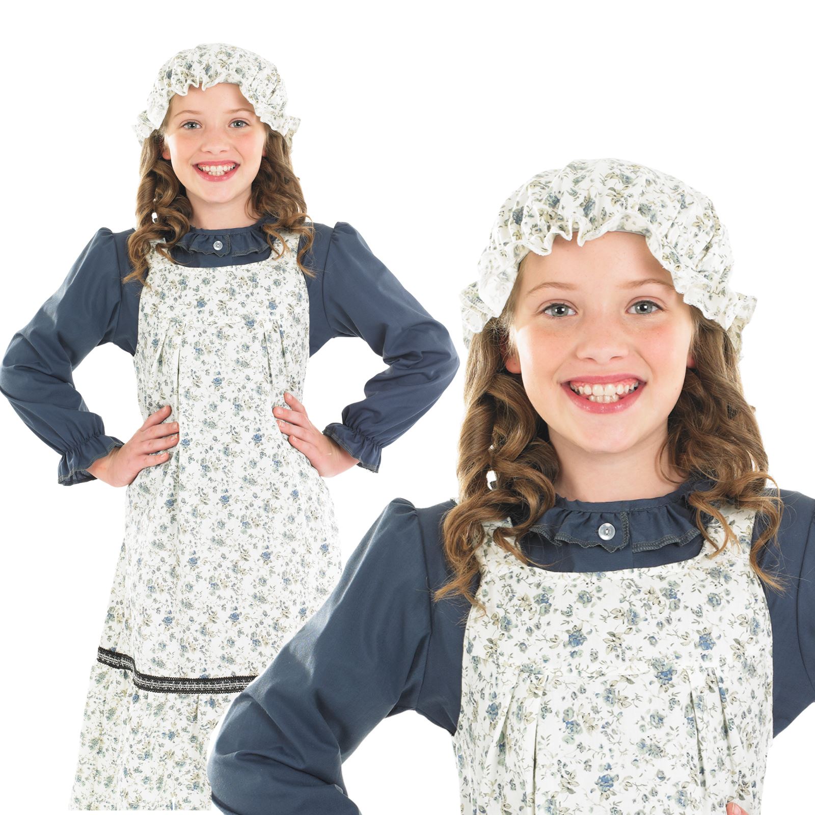 Girls Childs Victorian School Girl Maid Fancy Dress Book Day Costume