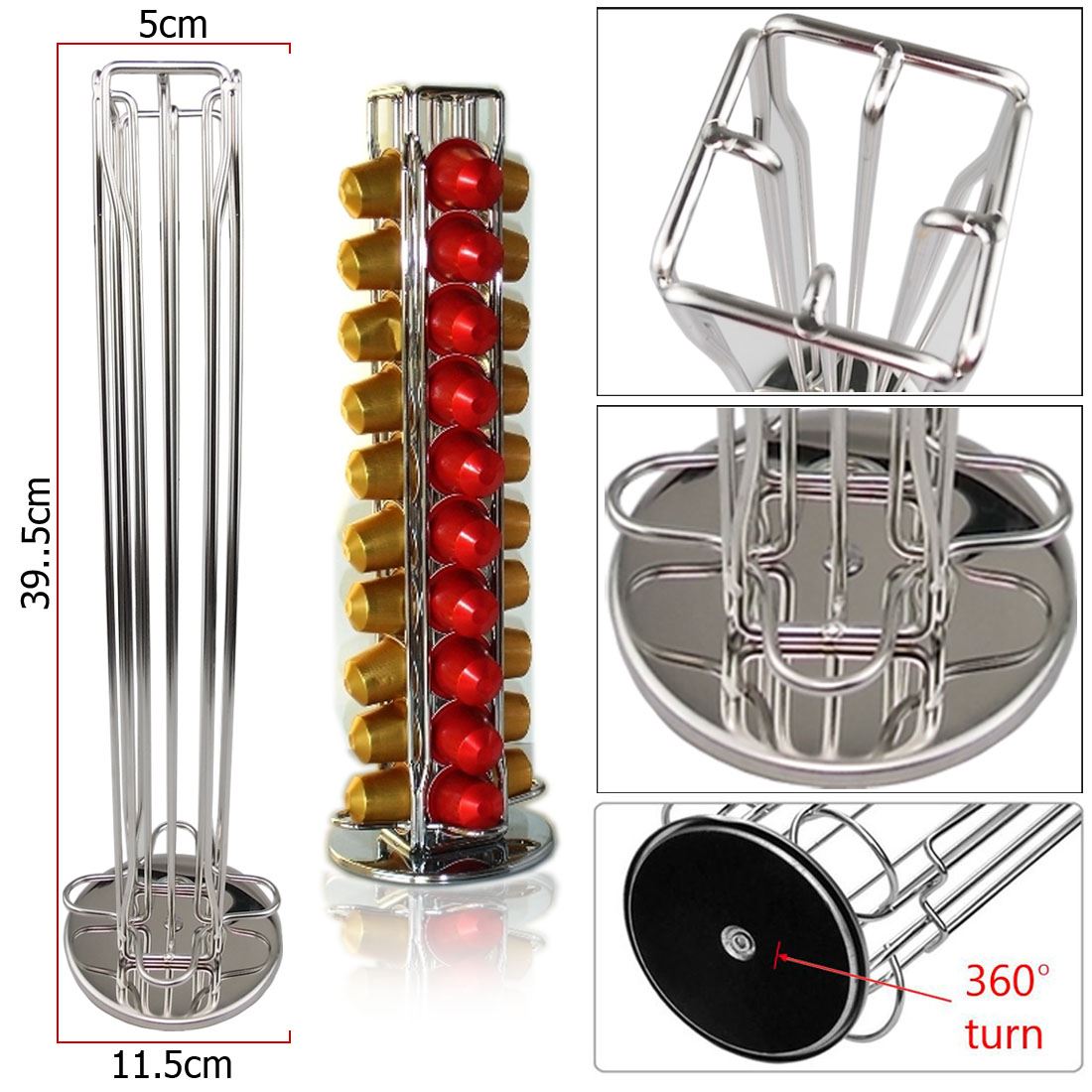 Nespresso Coffee Capsule Holder For 40 Pods Stand Chrome Tower