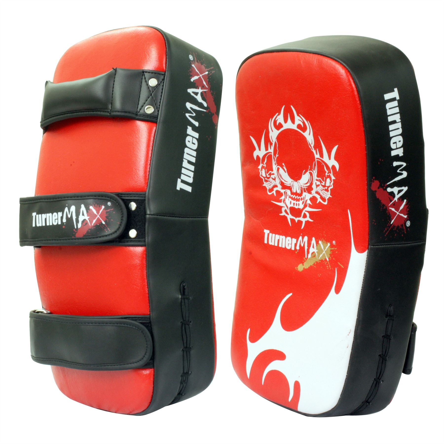 TurnerMAX Boxing Pads MMA Punching Pad Red Black Leather Curved Pair