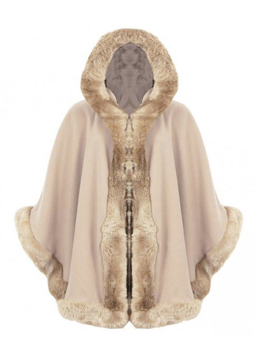 Womens Ladies Cape Celebrity Fur Trim Hooded Cape Size 820 eBay