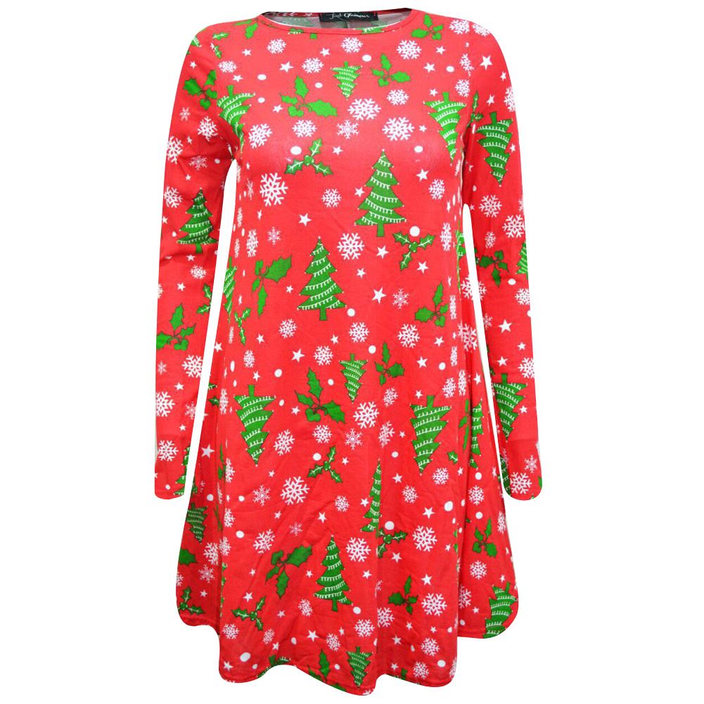 new womens long sleeves christmas print swing dress ladies new womens long sleeves christmas print swing dress ladies