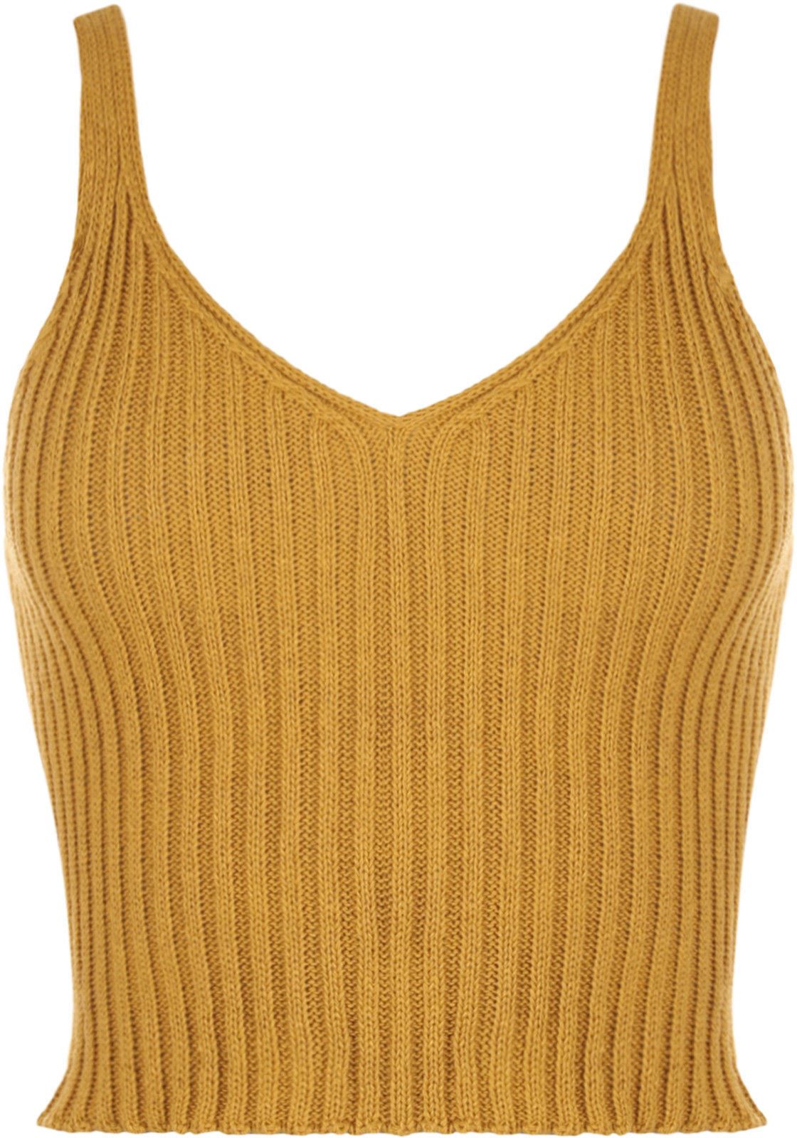 New Women Ladies V Neck Knitted Ribbed Plain Bralet Crop Top Sleeveless Vest ...