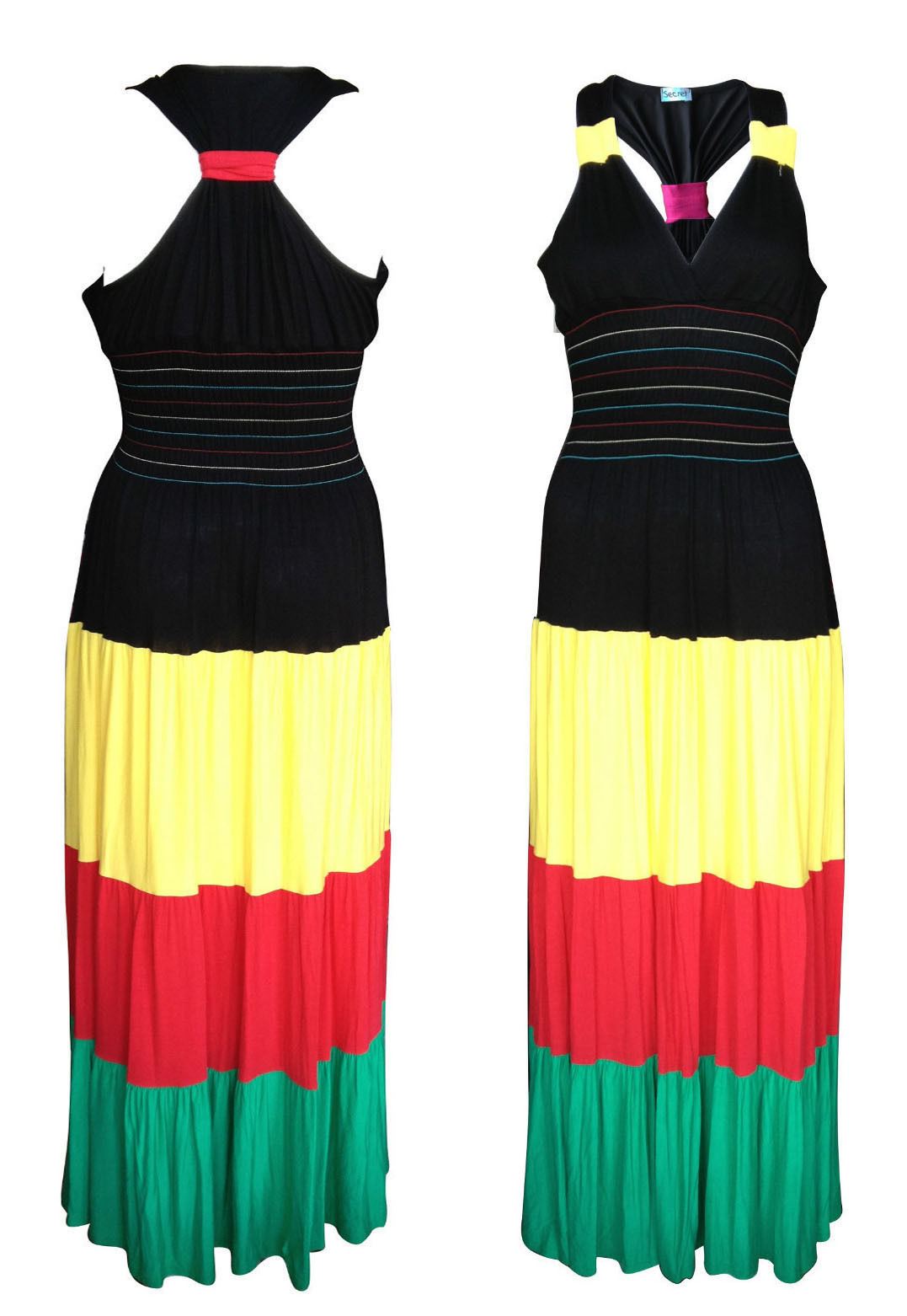 New Womens Jamaican Flag Print Maxi Waist Knot Back Maxi Dress eBay