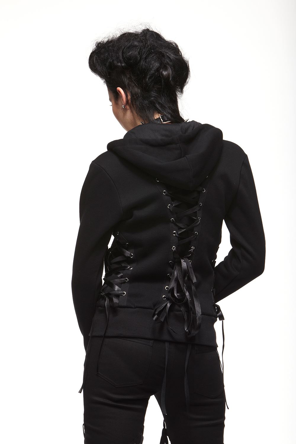 Hell Bunny Ladies Black Corset Hoodie Sweater Sweatshirt gothic emo | eBay