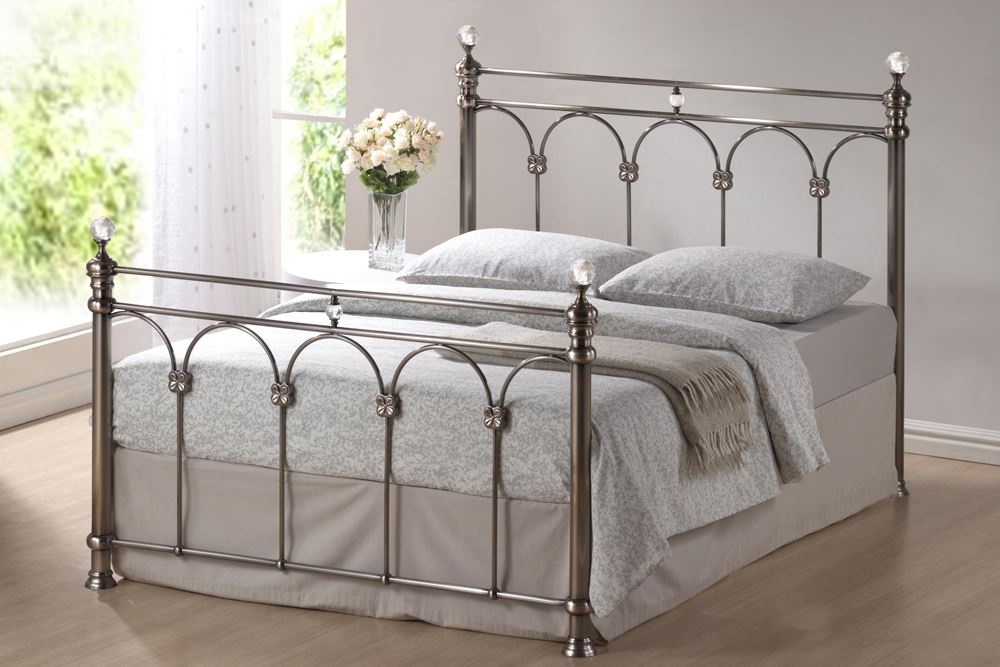 Happy Beds Shanghai Metal Classic Bed Frame Nickel Crystal Finials