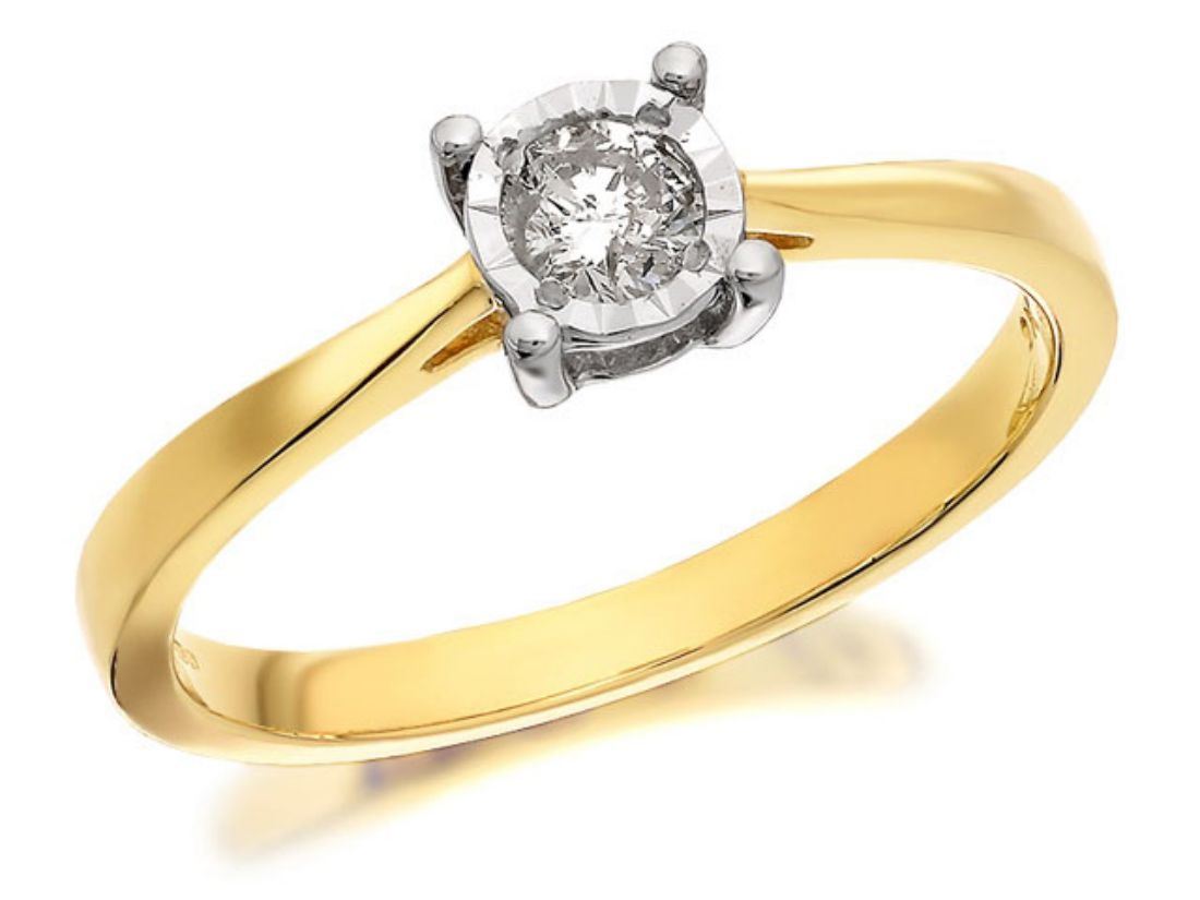 F.Hinds Womens Jewellery 9ct Yellow Gold Diamond Engagement Ring