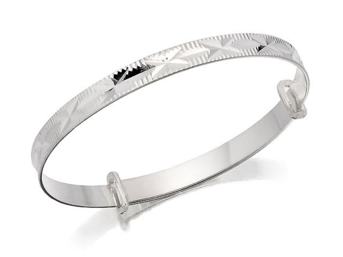 F.Hinds Childrens Jewellery Sterling Silver Diamond Cut Baby Bangle