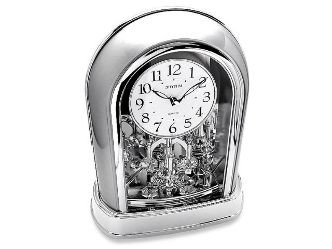 Rhythm Chrome Finish Mantel Clock With Spinning Swarovski Crystals eBay