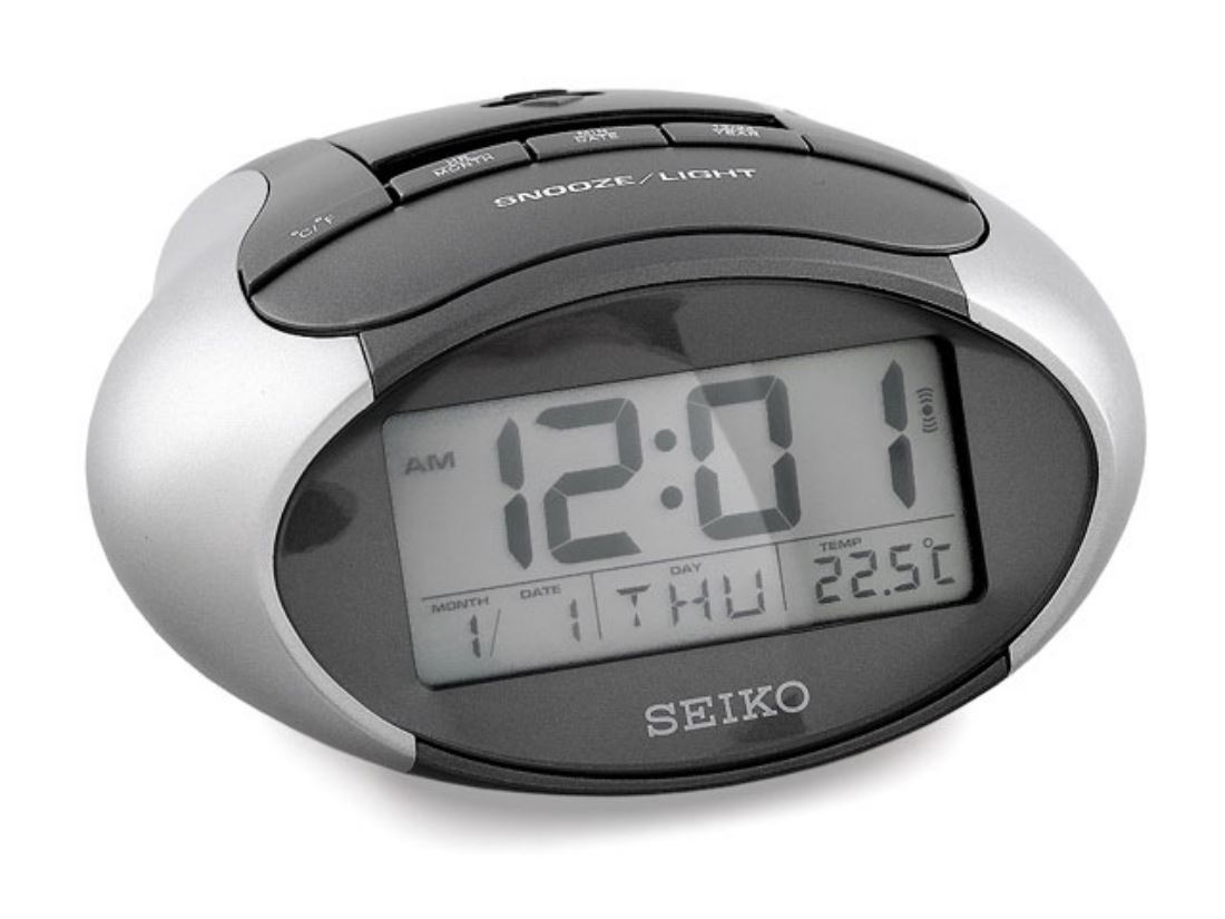 Seiko LCD Alarm Clock Oval Face Illumination Feature Calendar Quartz