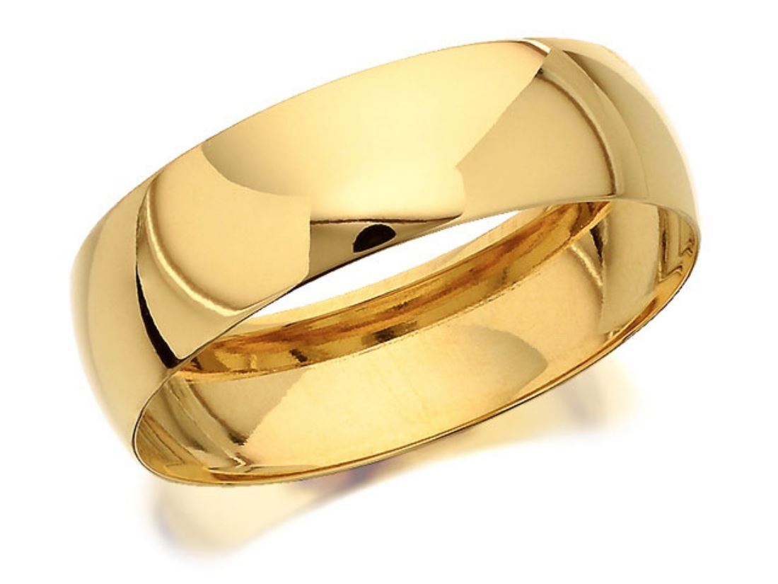 F.Hinds Mens Jewellery 9ct Yellow Gold D Shaped Grooms Wedding Ring