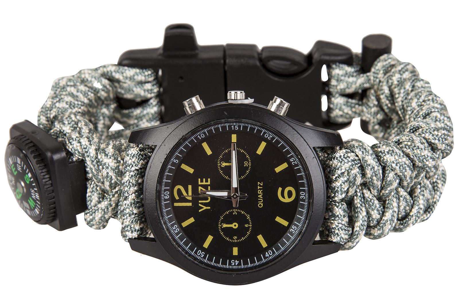 Survival Paracord Bracelet Watch Compass Flint Whistle Outdoor