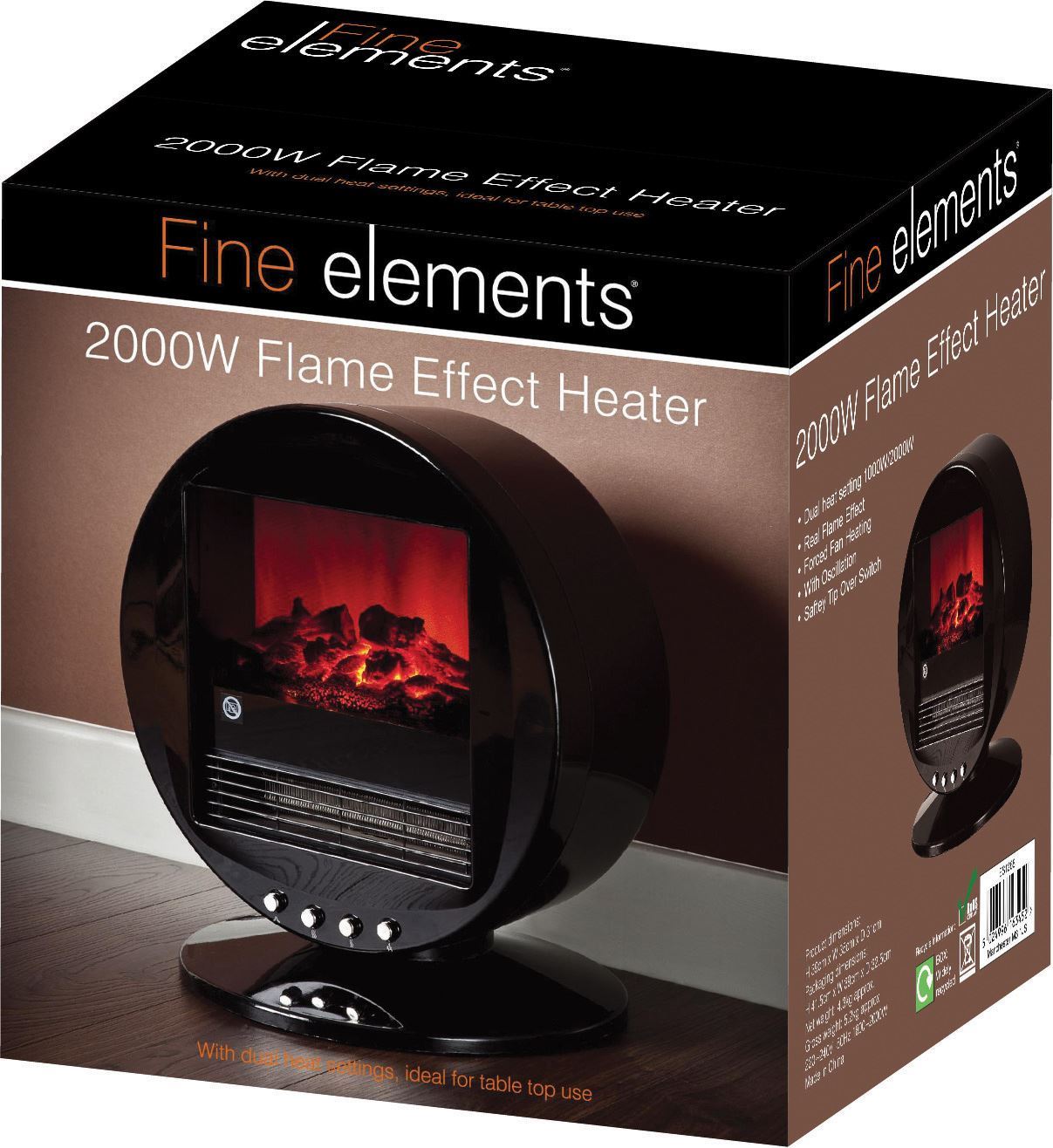 2kw 2000w Flame Effect Electric Heater Desktop Oscillating Hot Portable