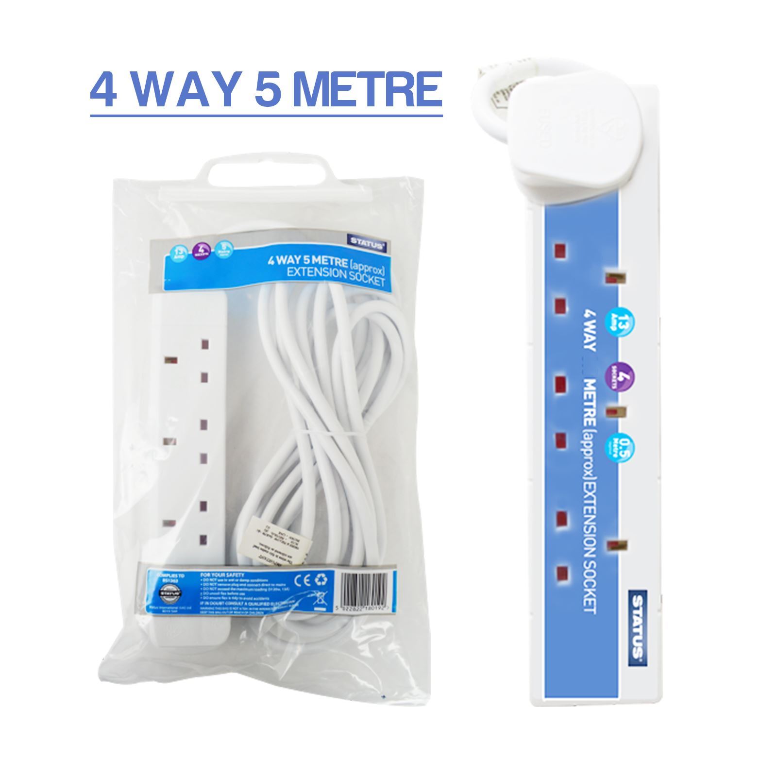 2 WAY 4 GANG EXTENSION LEAD EXTENTION LEAD 2M/5M/10M SOCKETS/GANG 13A