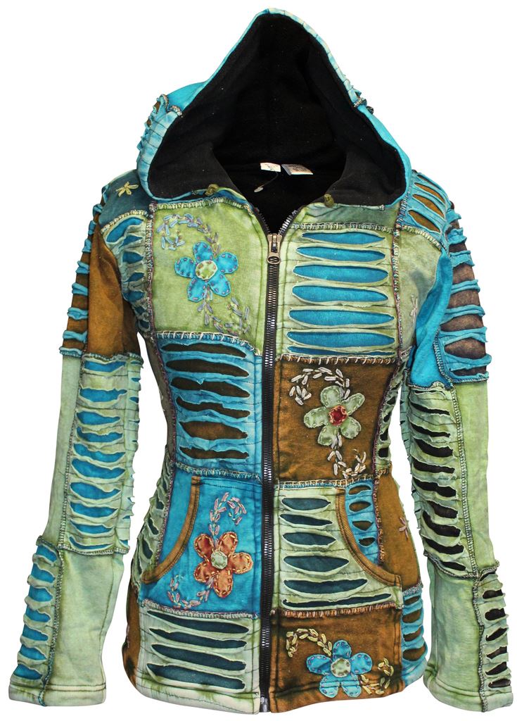 Flower Embroidered Pointy Hoodie Fleece Lined Hippie Jacket Women Slashed Layer eBay