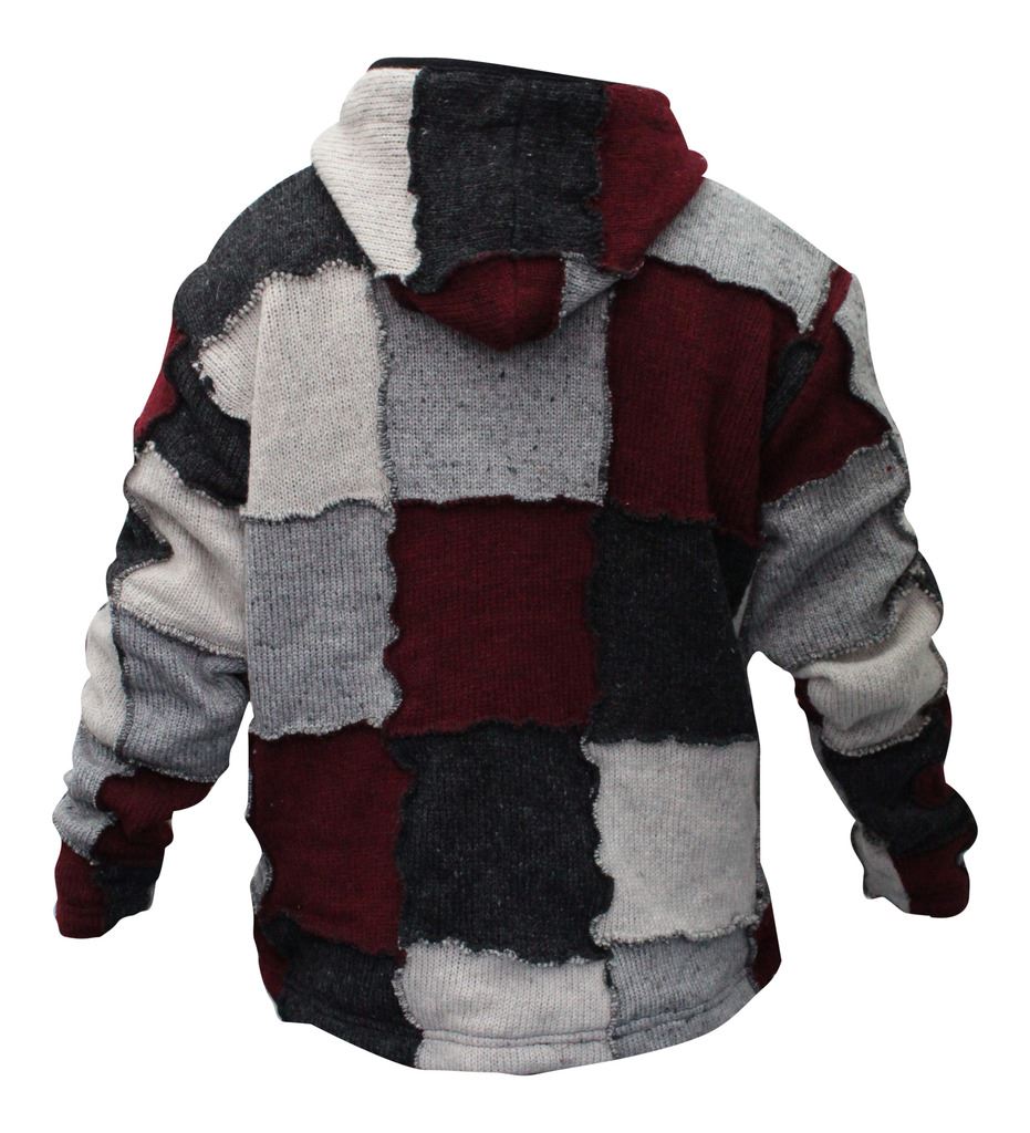Mens Hippy Patch Winter Jacket Multicoloured Wool Fleece Hippie Sweater