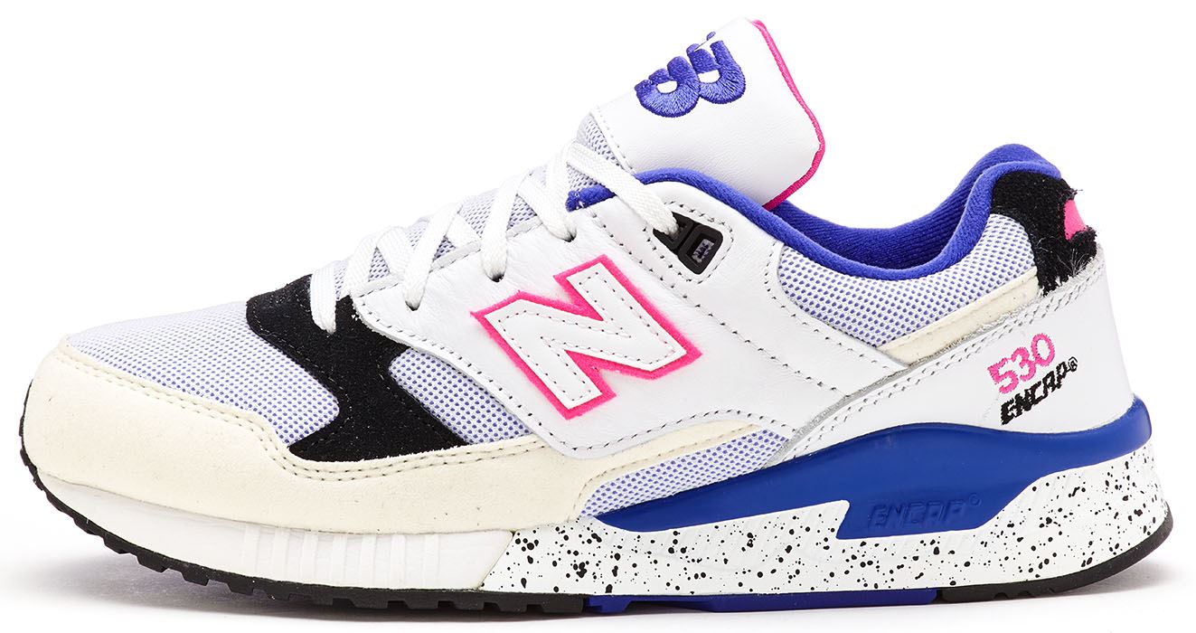 Detalles de Zapatillas blancas, azules y rosas New Balance 530 Encap M530 KIE Detalles de Zapatillas blancas, azules y rosas New Balance 530 Encap M530 KIE