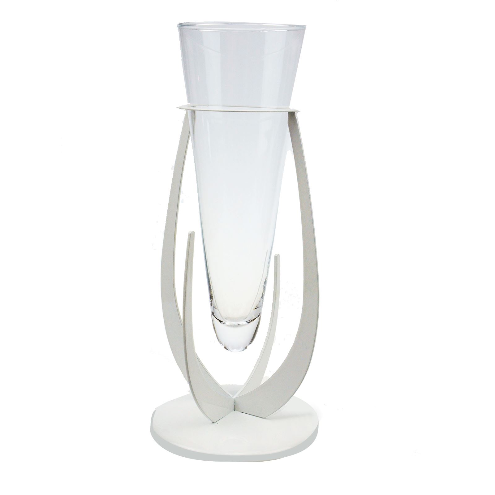 Flower Vase Holder in Black & White Glass & Metal Centrepiece Home