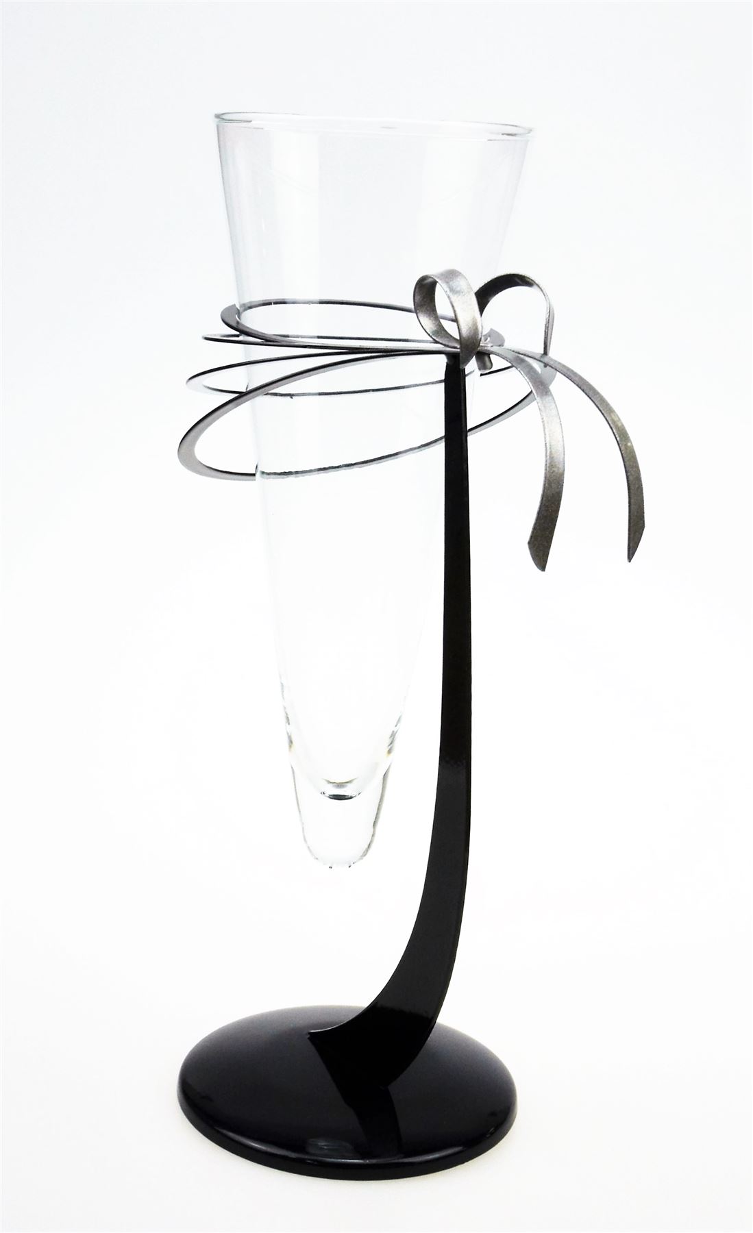 Flower Vase Holder in Black & Silver Glass & Metal Centrepiece Home Decor