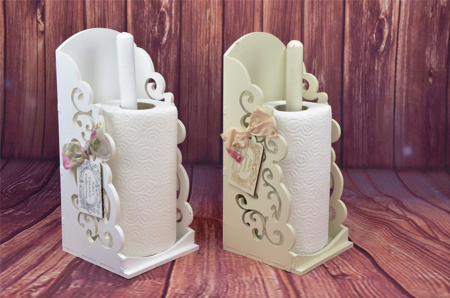 Vintage Shabby Chic Wooden Kitchen Towel Paper Holder Roll Dispenser