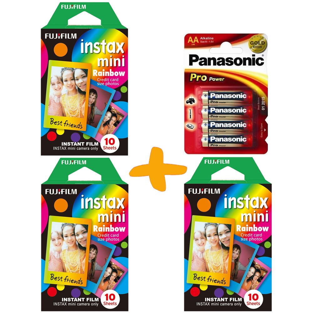 30x Fujifilm Fuji Instax Mini Instant Film w/ Colour Borders +Batteries