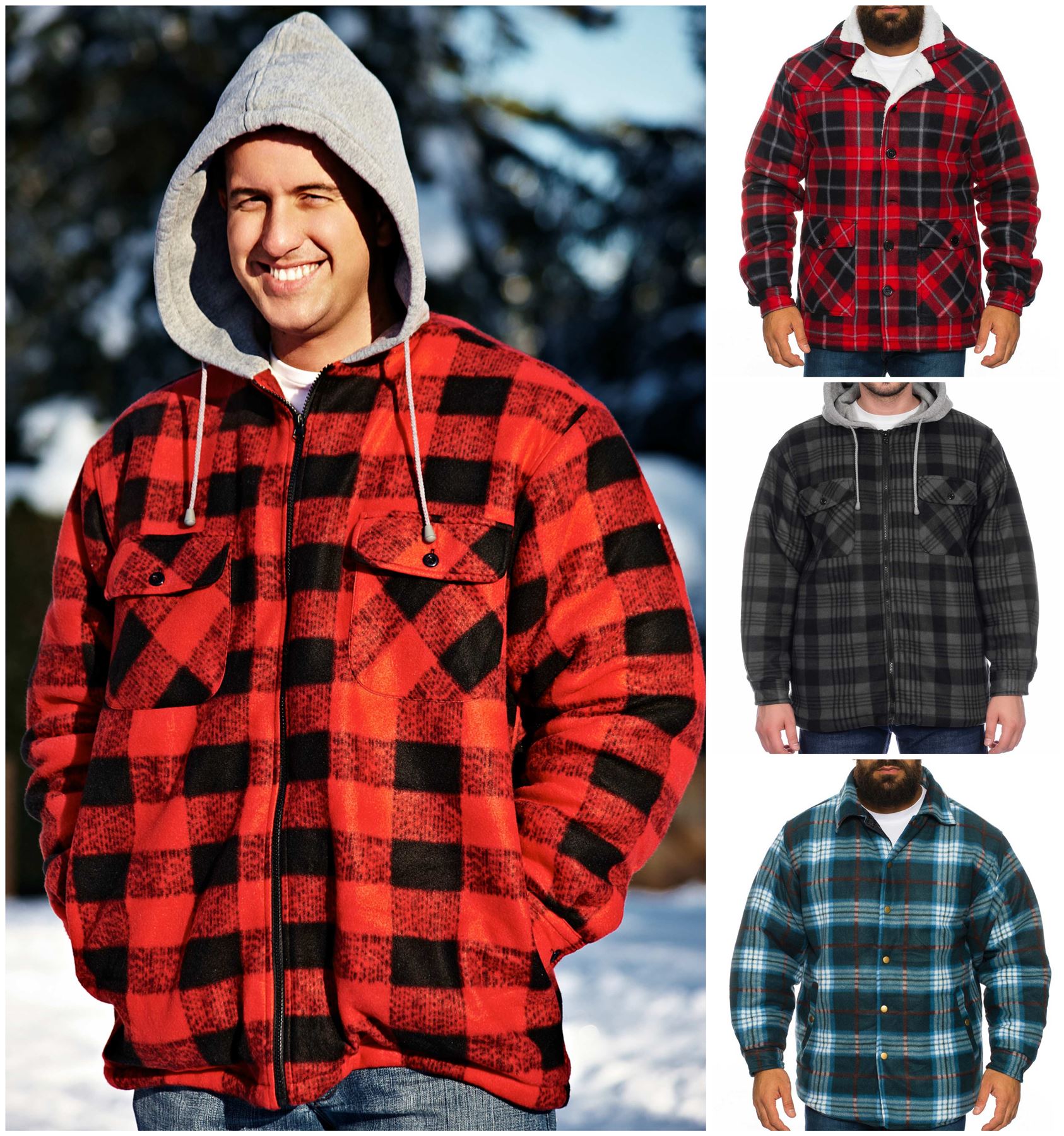 Mens Sherpa Fleece Hooded Lumberjack Check Flannel Fleece Work Shirt Jacket Top eBay