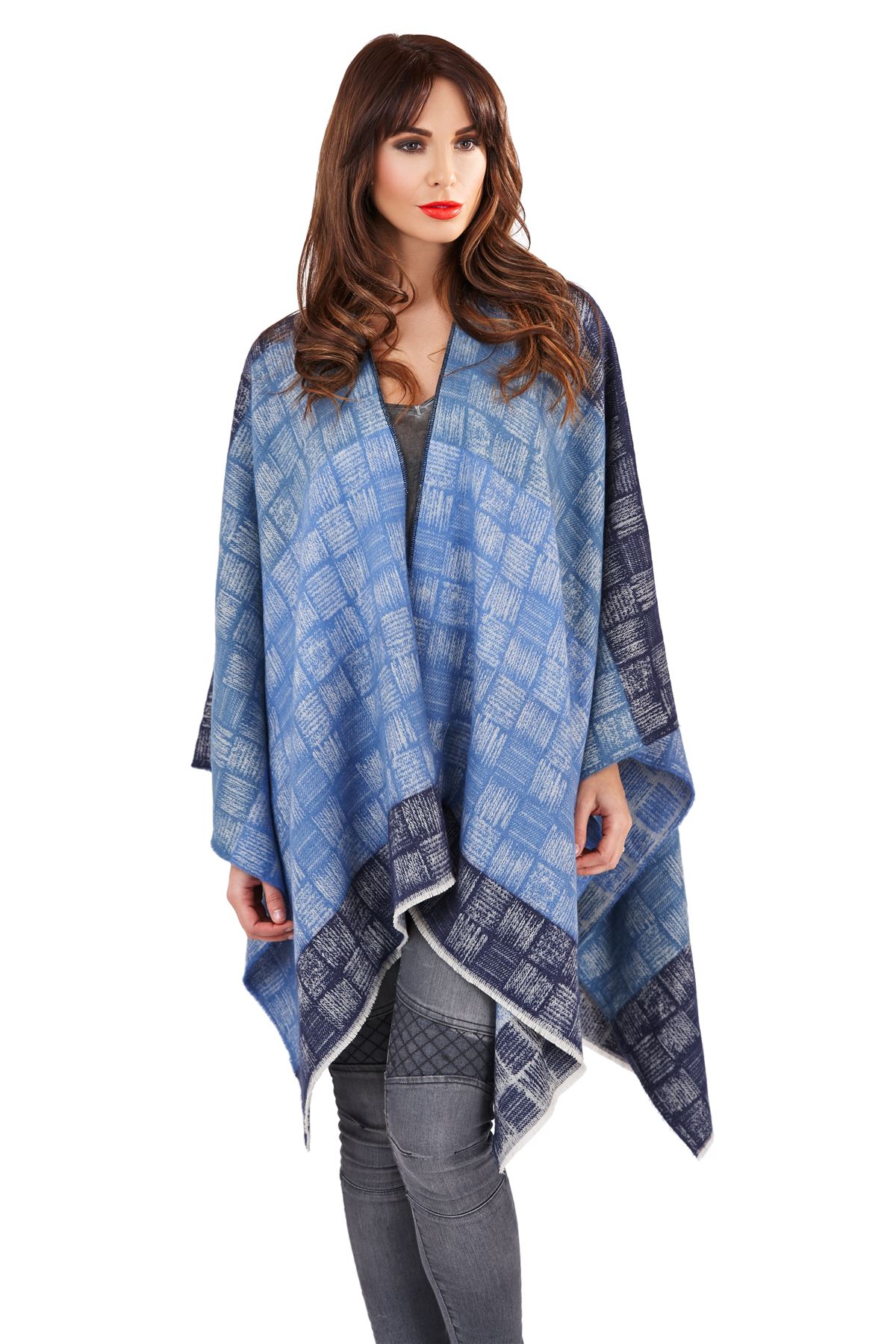 Womens Ladies Knitted Autumn Winter Tartan Check Blanket Wrap Shawl